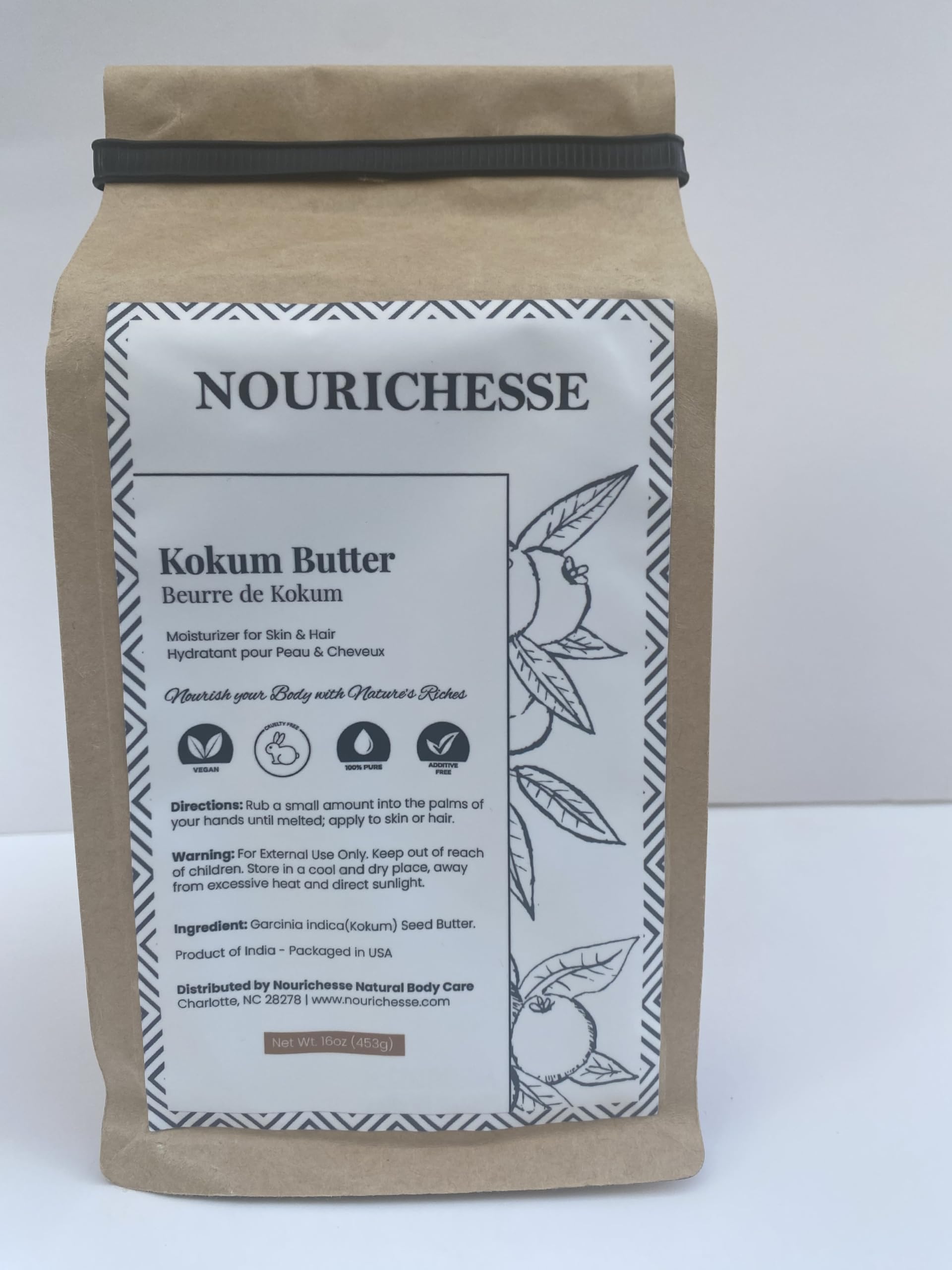 Nourichesse Kokum Butter - 1 LB (16oz) Block. Pure Butter, Great Moisturizer for Skin and Hair. Use in DIY Soap, Balm, and Cream.