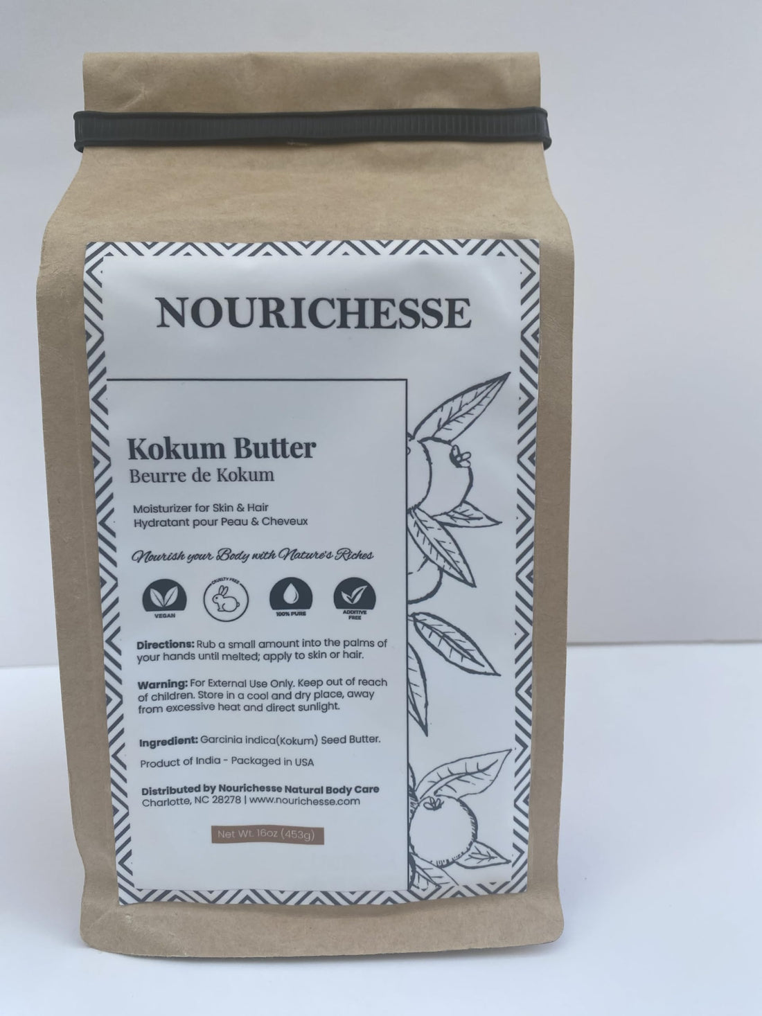 Nourichesse Kokum Butter - 1 LB (16oz) Block. Pure Butter, Great Moisturizer for Skin and Hair. Use in DIY Soap, Balm, and Cream.