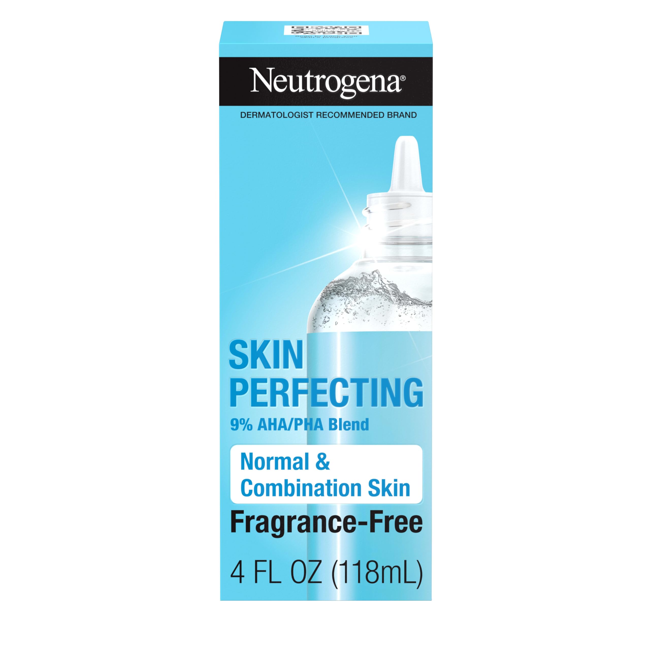 Neutrogena Skin Perfecting Daily Liquid Facial Exfoliant with 9% AHA/PHA Blend for Normal & Combination Skin, Smoothing & Brightening Leave-On Exfoliator, Oil- & Fragrance-Free, 4 fl. oz