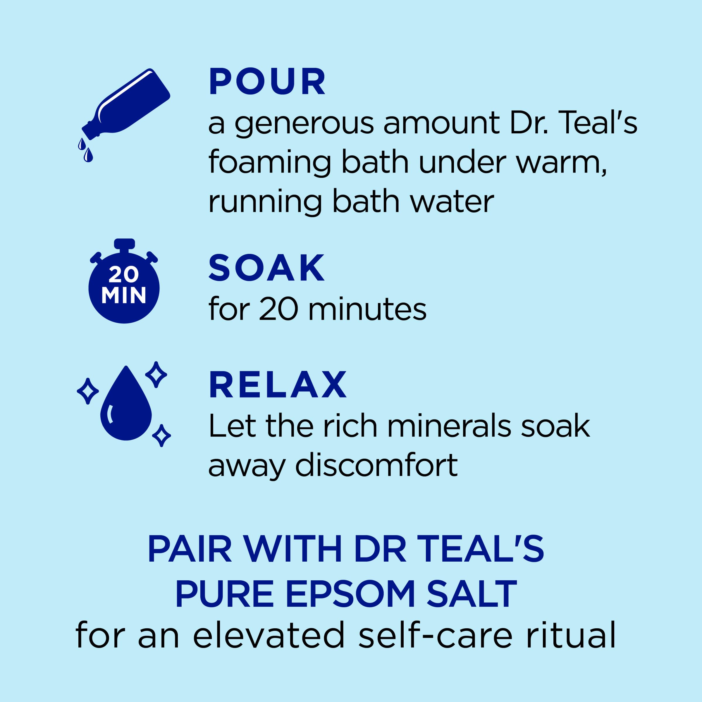 Dr Teal's Foaming Bath with Pure Epsom Salt, Restorative Minerals with Magnesium, Potassium, Zinc & Essential Oils, 34 fl oz (Pack of 4)