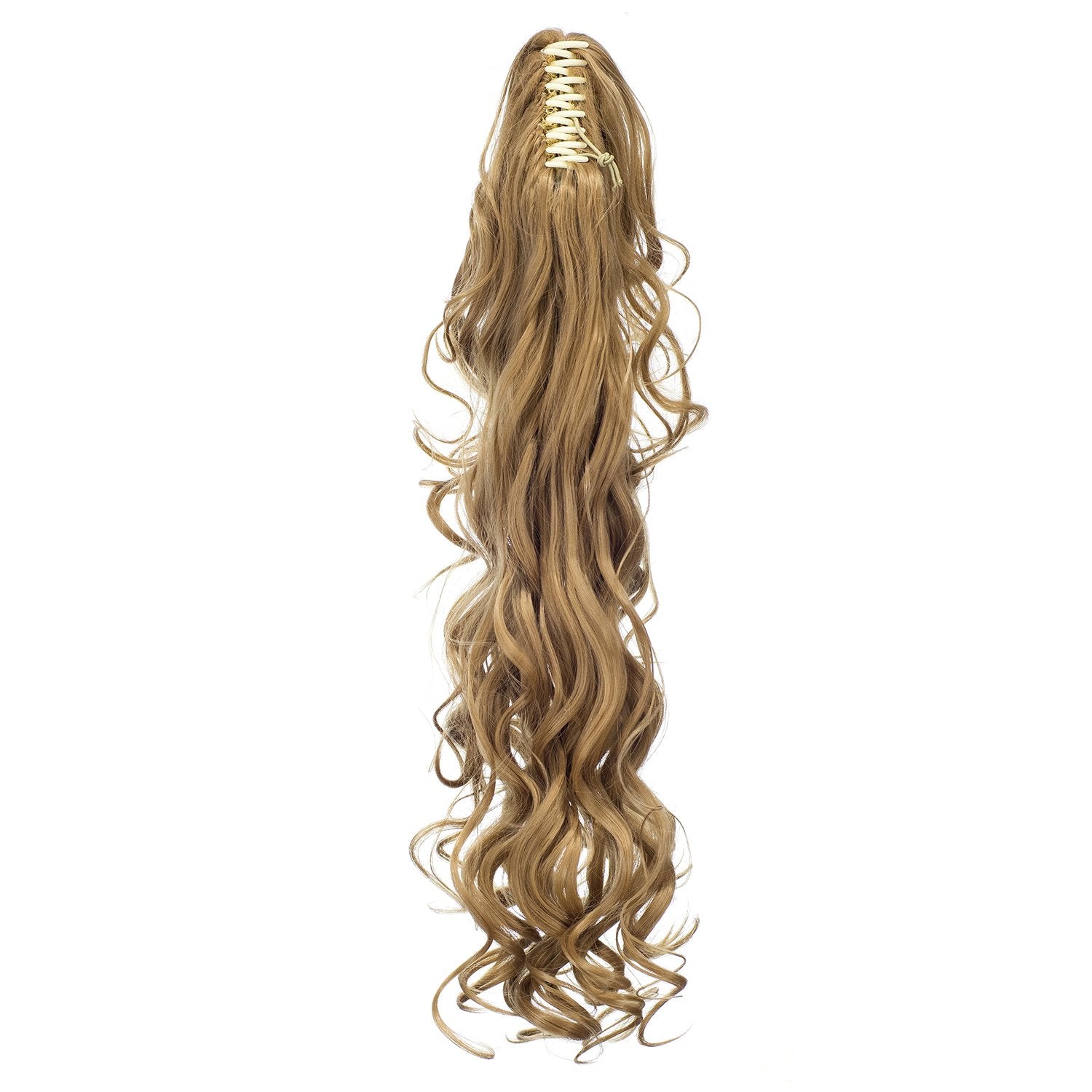 16/18-Dark Dark Honey Blonde Mixed: Swacc 24-Inch Long Messy Curls Claw Clip Ponytail Extensions Synthetic Clip In Drawstring Curly Ponytail Hairpiece Jaw Clip Hair Extensions (16
