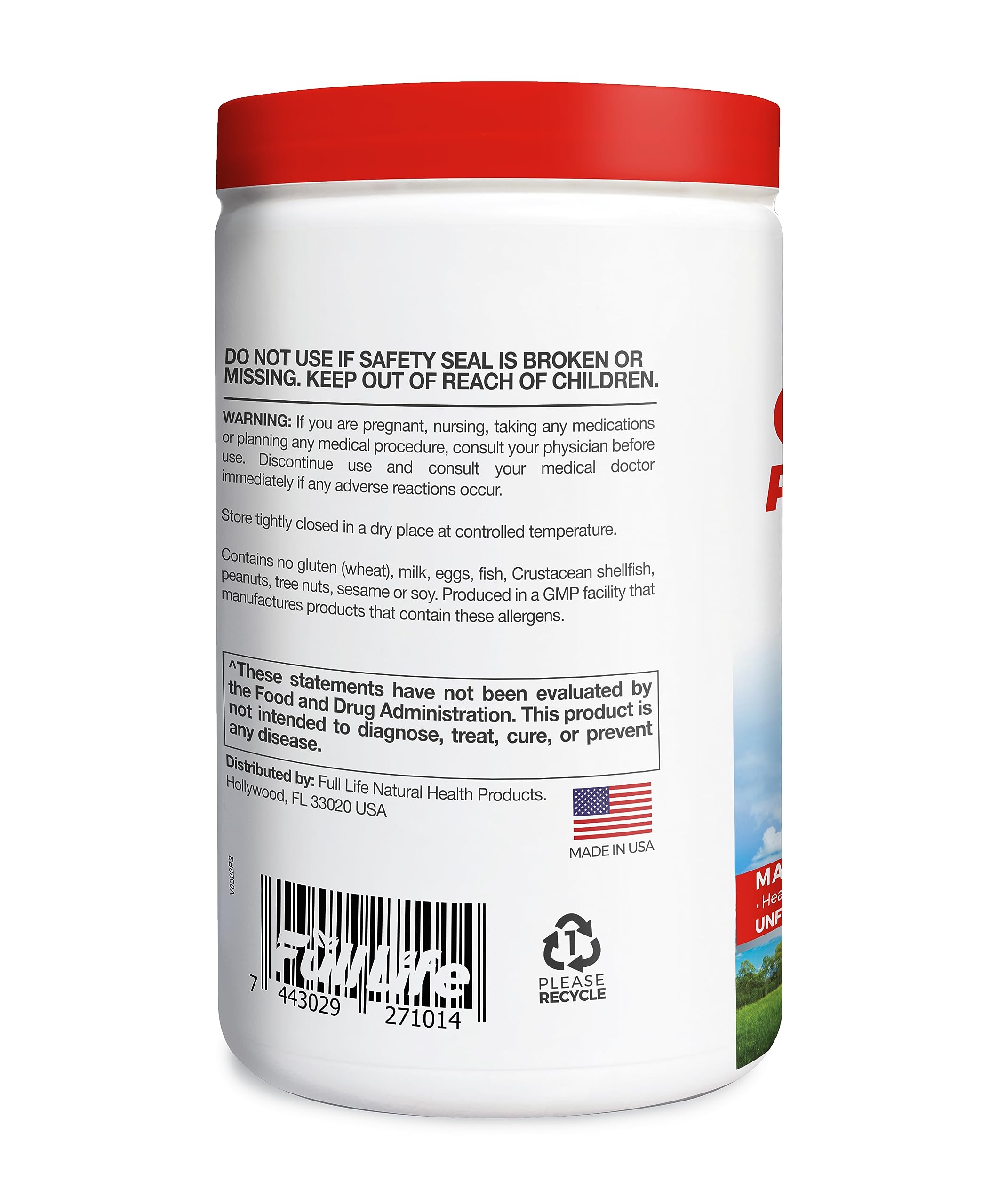 Full Life Collagen Peptides Powder - Bovine Collagen Supplement with Hyaluronic Acid - Hydrolyzed Collagen Powder for Women and Men - Kosher, Gluten-Free - 300g