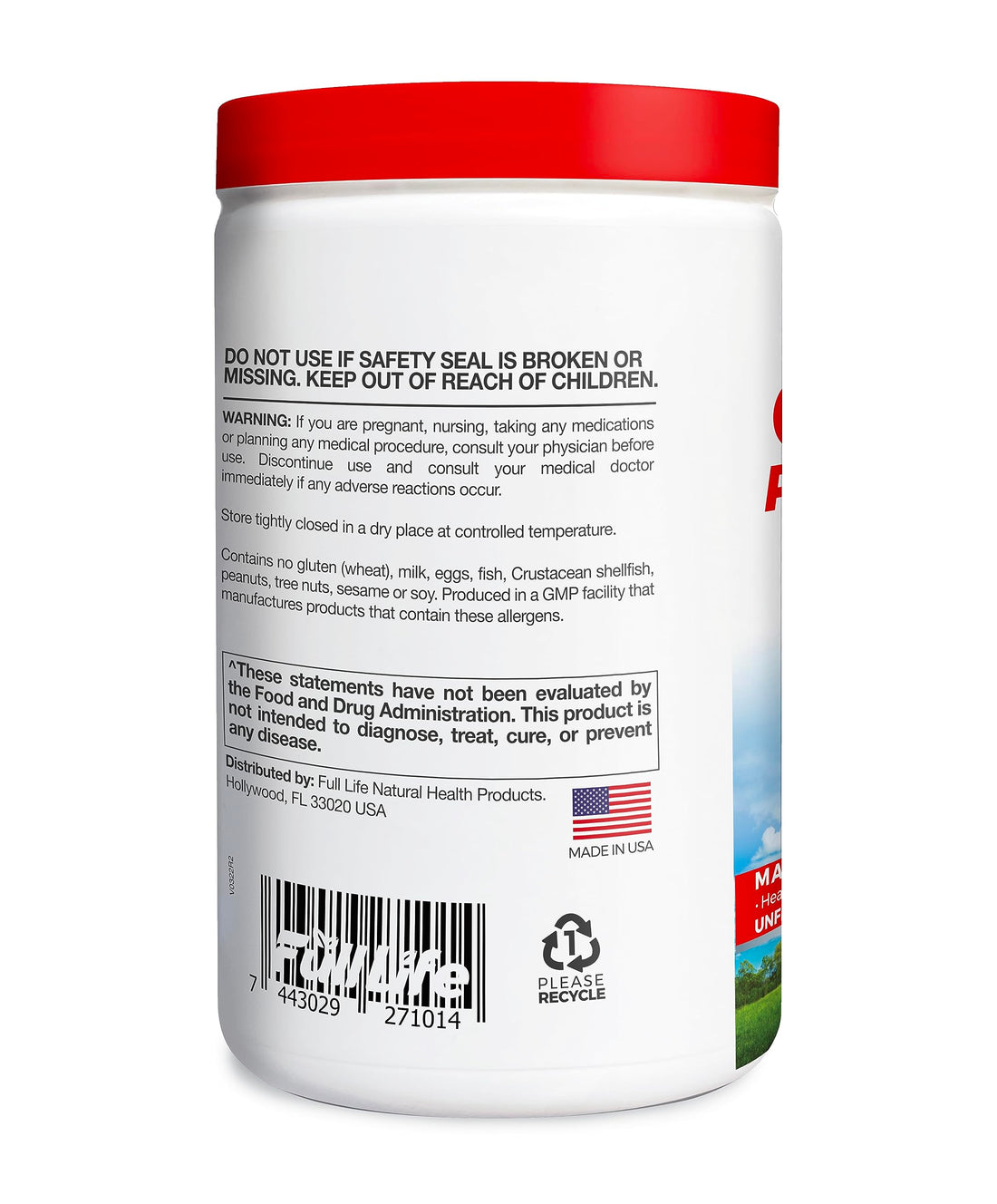 Full Life Collagen Peptides Powder - Bovine Collagen Supplement with Hyaluronic Acid - Hydrolyzed Collagen Powder for Women and Men - Kosher, Gluten-Free - 300g