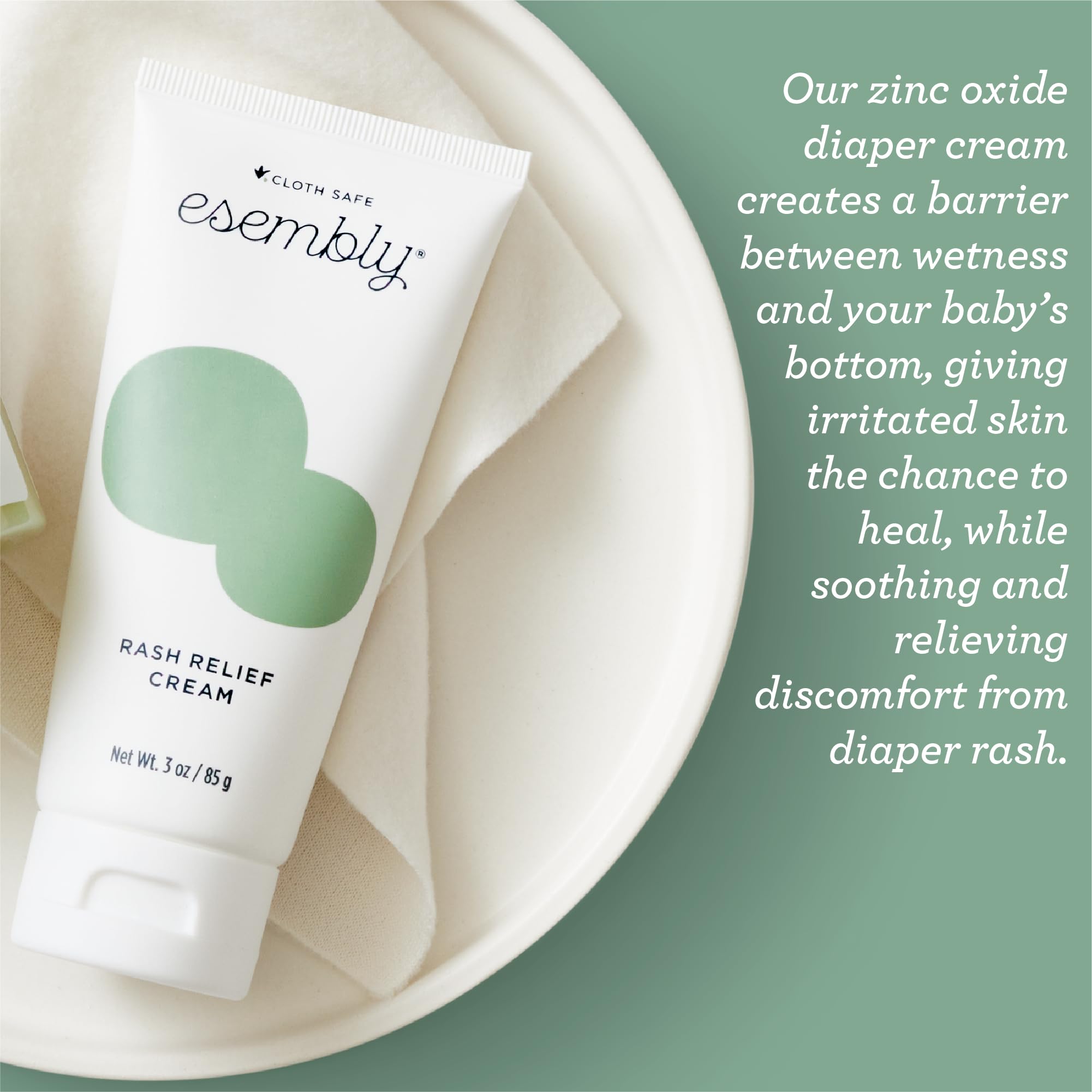 Esembly Rash Relief Cream, Organic and Cloth Friendly Zinc Oxide Barrier Cream, Soothes and Heals Diaper Rash, Natural Aid for Baby Bottom Discomfort, 3oz