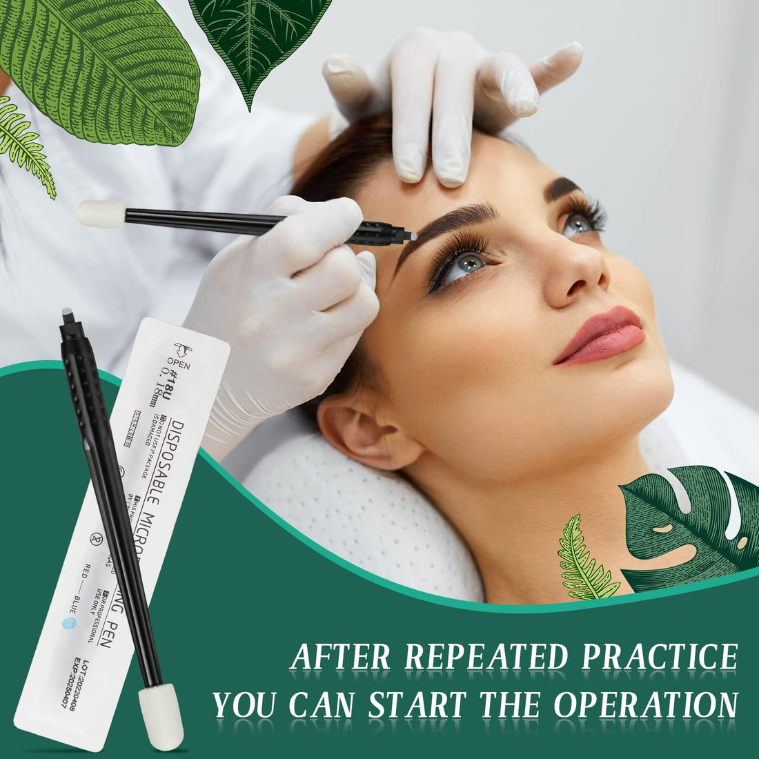 12 Pcs Microblading Manual Pen U18 0.18mm Disposable Microblading Pen with Pigment Sponge Eyebrow Microblading Hand Tools for Makeup, Black