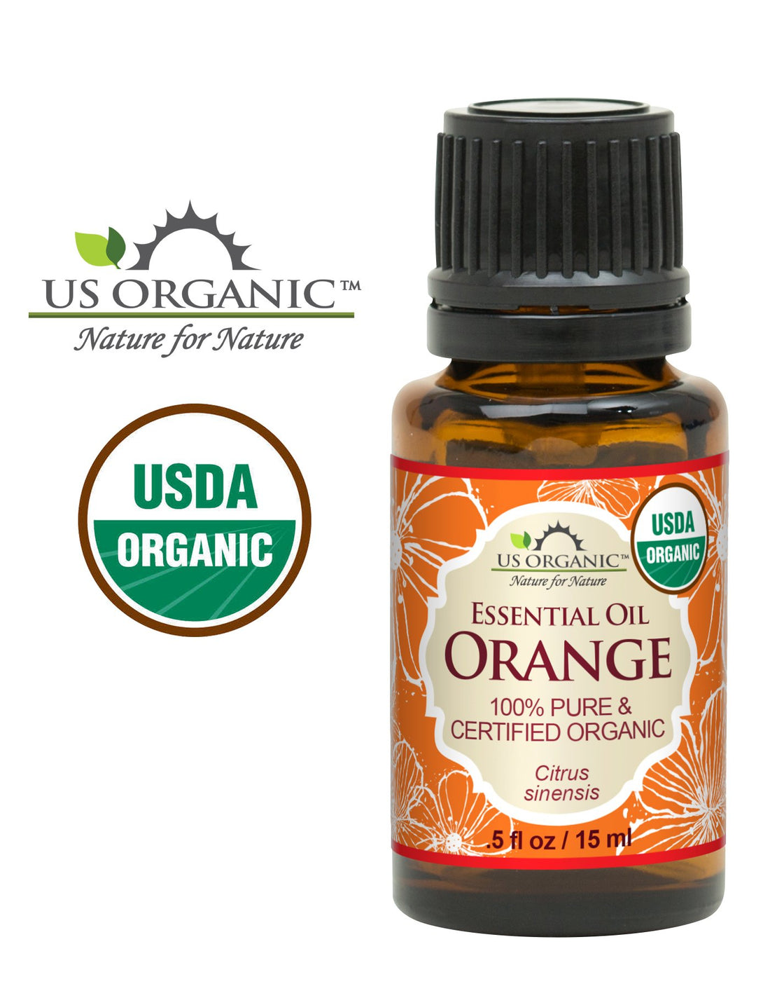 US Organic 100% Pure Sweet Orange Essential Oil - USDA Certified Organic - 15 ml - w/ Improved caps and droppers (More Size Variations Available)