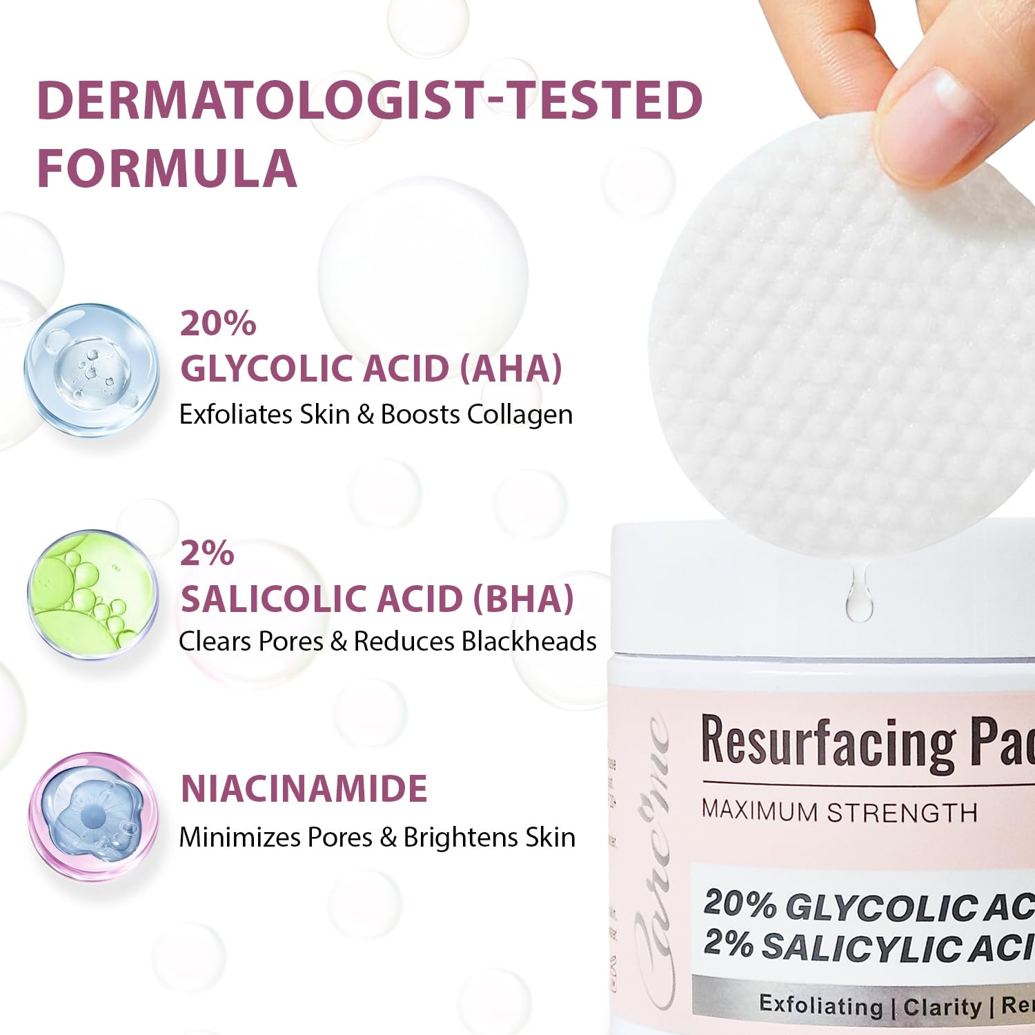 Glycolic Acid 20% & Salicylic Acid 2% Exfoliating Pads (50 Count)-HSA FSA Eligible Peel Wipes for Facial Cleansing, Resurfacing, Brightening, Blemish Control, Revealing Clear, Radiant, Youthful Skin