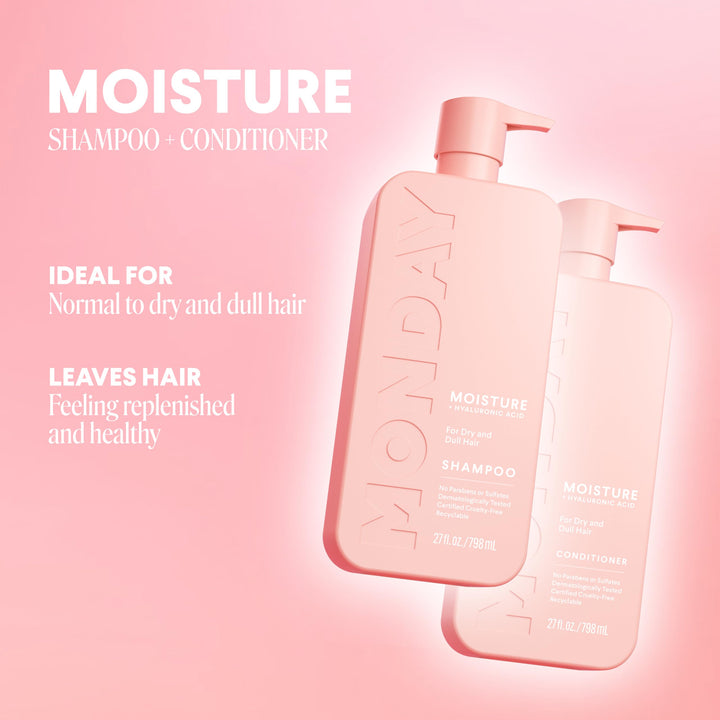MONDAY HAIRCARE Moisture Shampoo + Conditioner Set (2 Pack) 27oz Each, Dry, Coarse, Stressed, Coily & Curly Hair, Made from Coconut Oil, Rice Protein, Shea Butter, & Vitamin E, 100% Recyclable Bottles