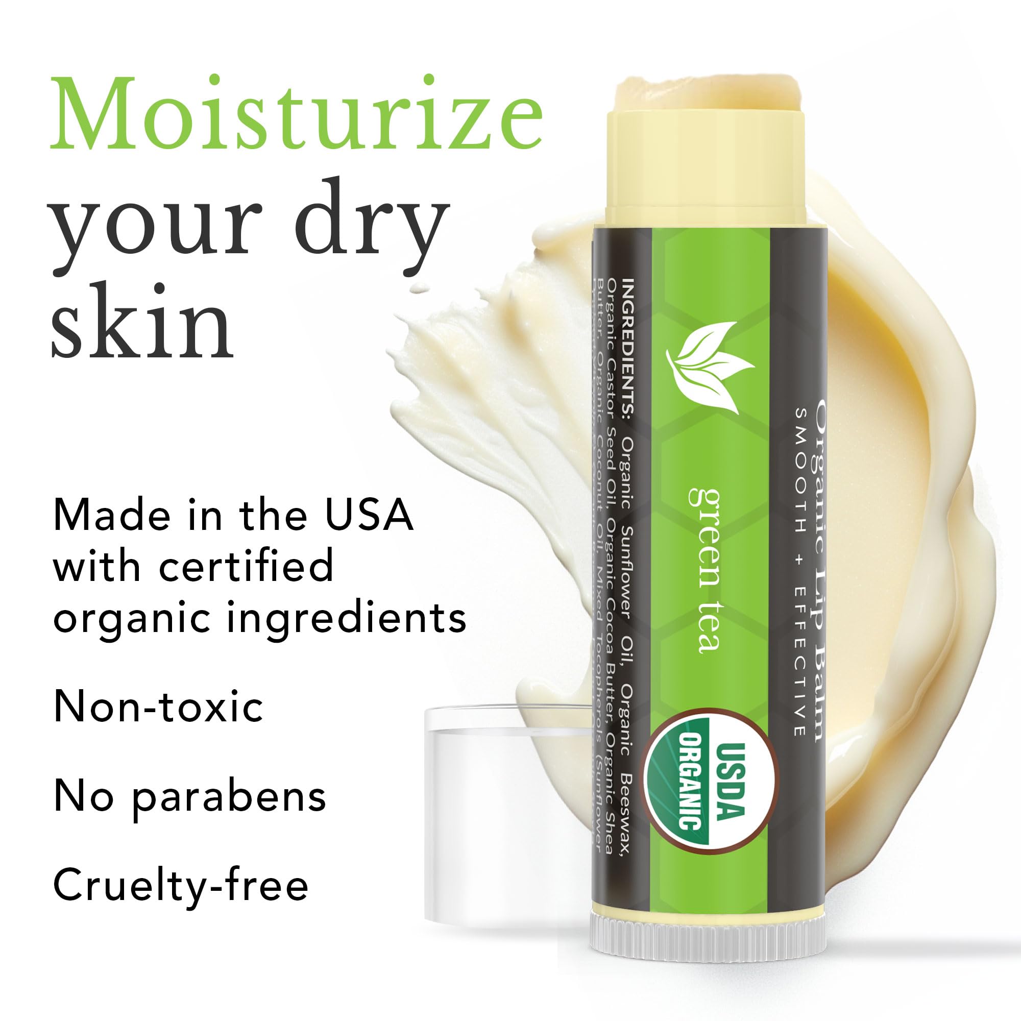 Beauty by Earth USDA Organic Lip Balm Set, 12 Pack of Natural Beeswax (Moisturizing Flavors - Peppermint, Green Tea, Acai Berry, Fruity Pear, Pomegranate, Vanilla, Honey)