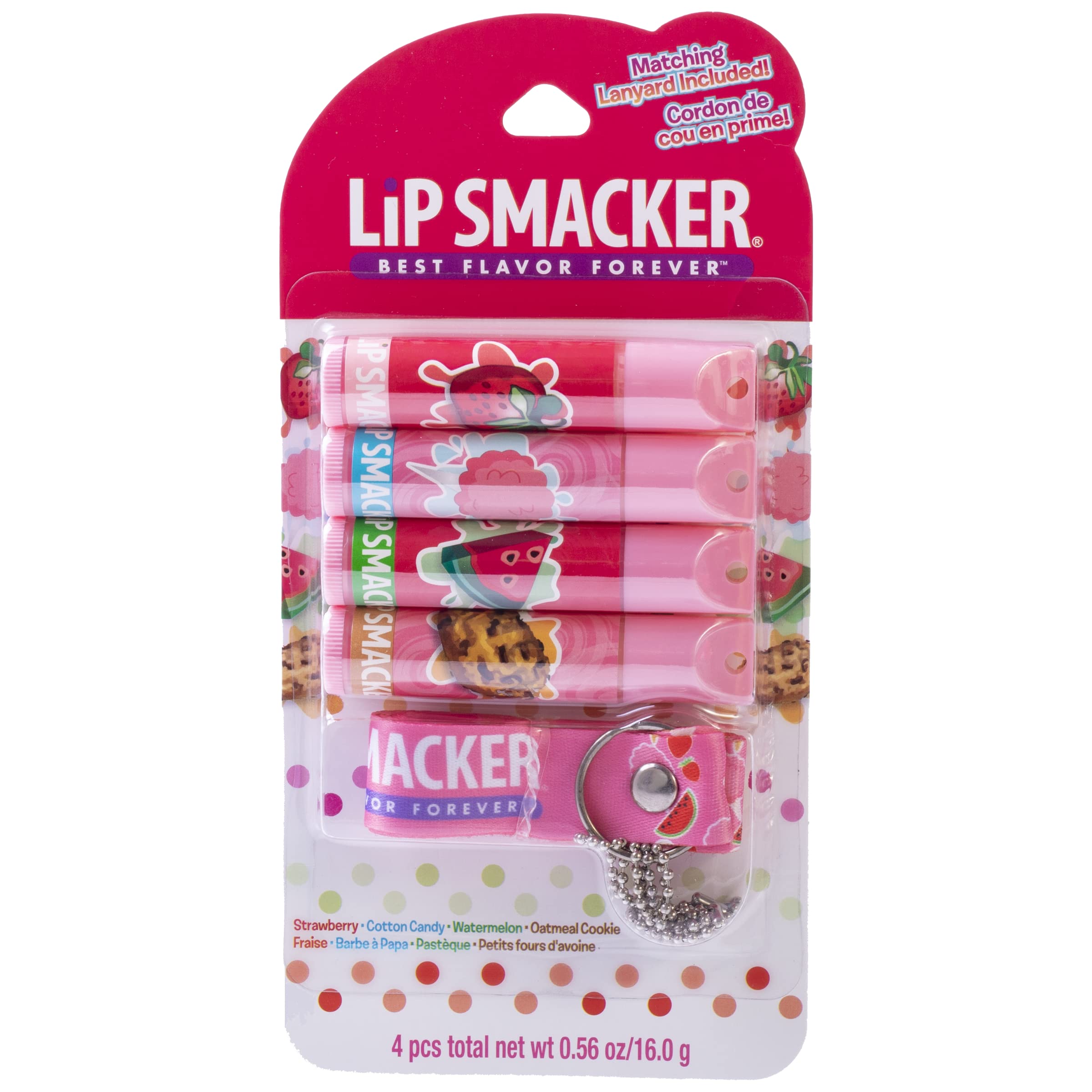Lip Smackers Lanyard Lip Balm Set - Strawberry, Cotton Candy, Watermelon, Oatmeal Cookie - 0.14 oz (Pack of 1)