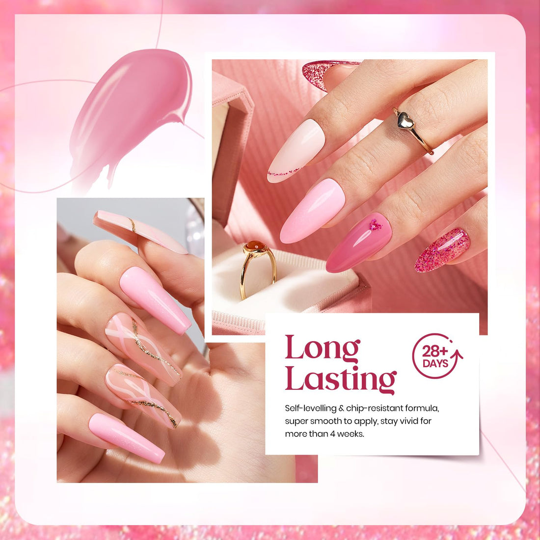 Beetles Purple Gel Nail Polish Set, 6 Colors Nude Deep Purple Pink Glitter Gel Polish Confetti Collection Soak Off Uv Led Nail Art Manicure Kit Gifts for Women