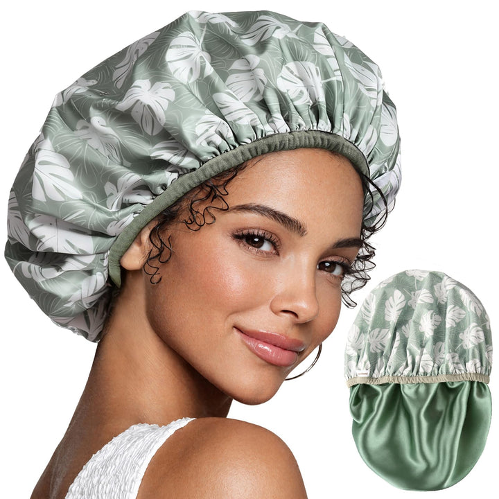 Yanibest Shower Cap for Women - Hair Satin Bonnet Shower Cap for Women Waterproof Extra Large Double Layer Reusable Adjustable for Braids Long Hair