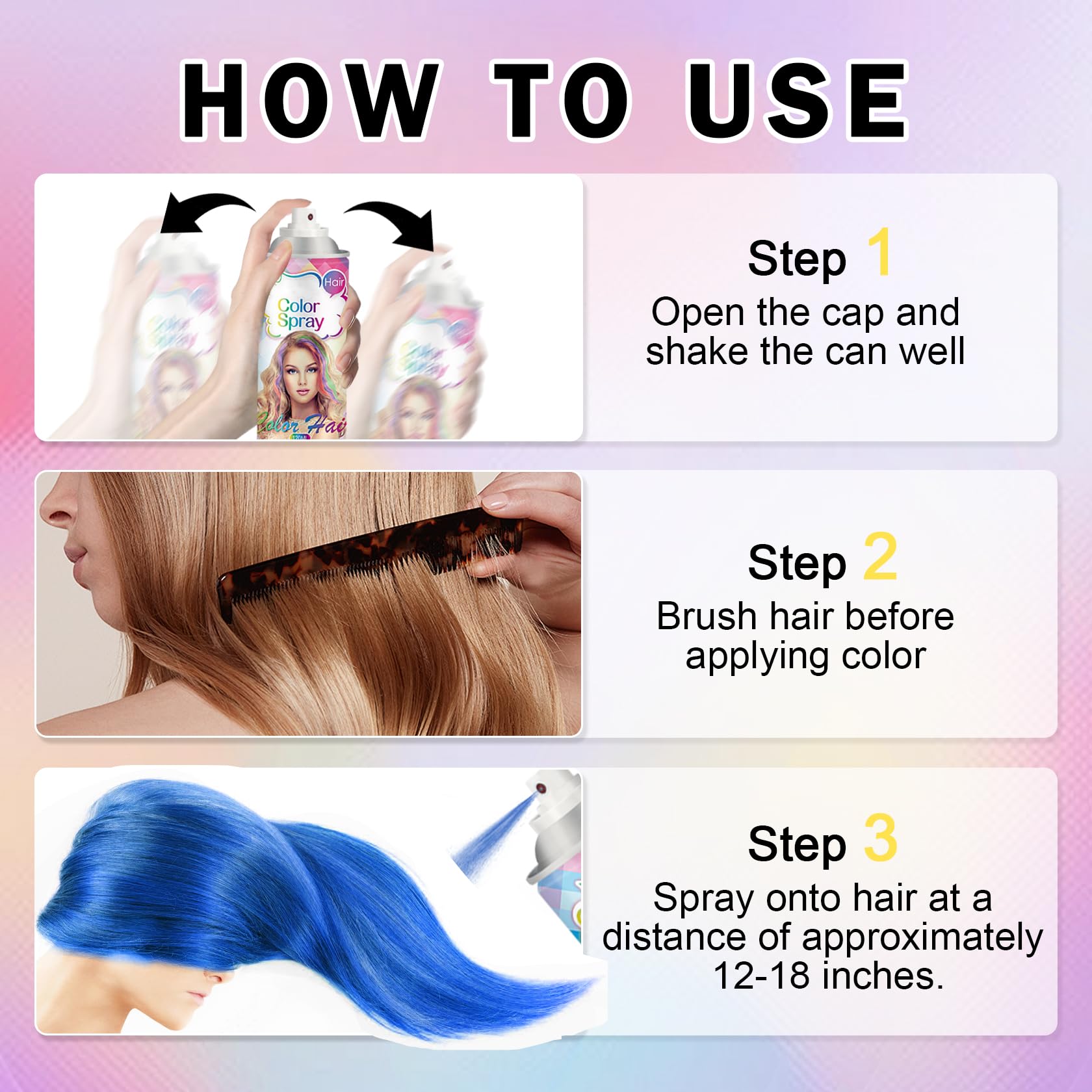 DAMUSI Gray Hair Spray Color Temporary, One-time Use Washable Temporary Hair Dye Spray for Women Kids, 120ML (Gray)