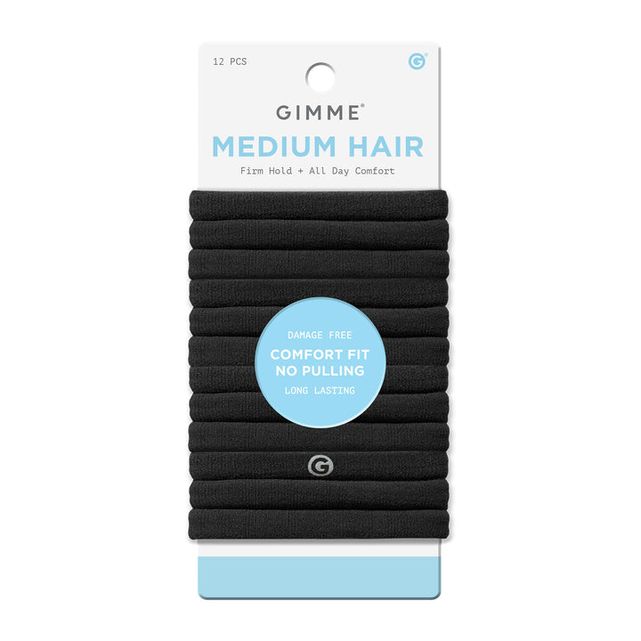 Gimme Beauty Medium Hold Hair Bands - Seamless Spandex & Nylon Ties for All Hair Types - Damage-Free, Comfort Fit Ponytail Holders - No-Crease Elastic Bands for Daily Use - 12 Pack, Black