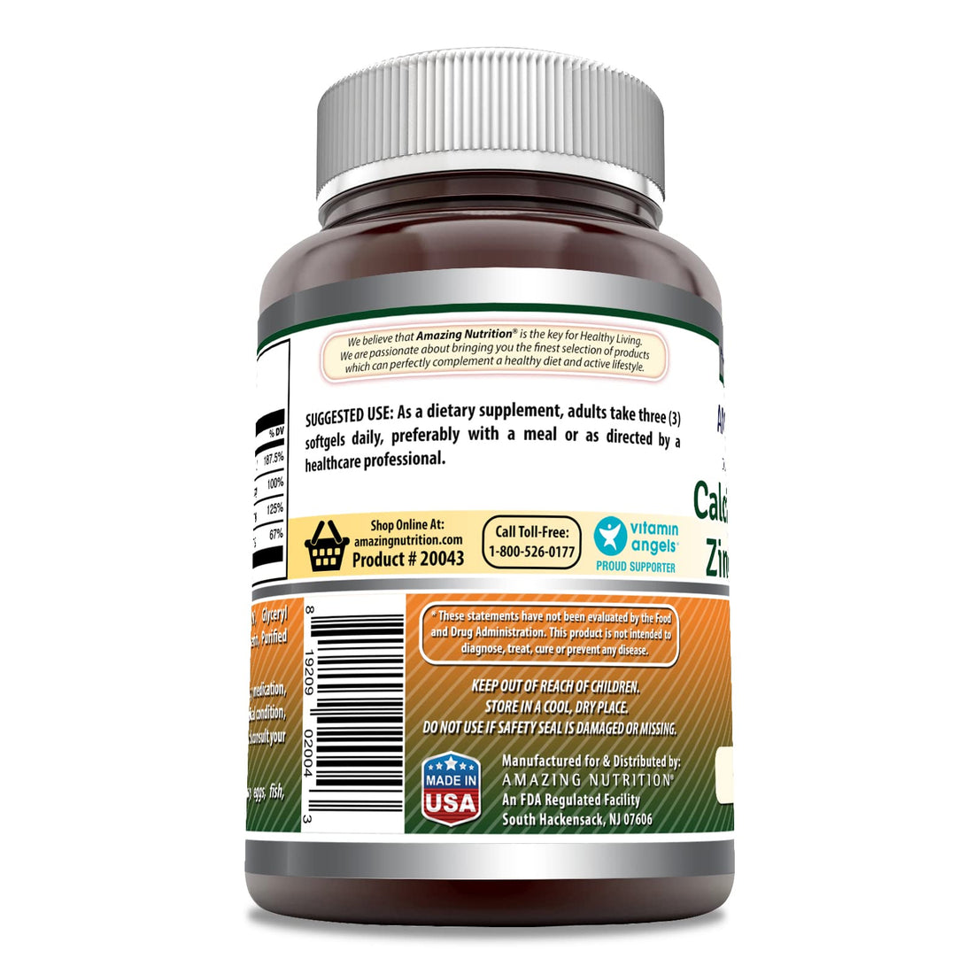 Amazing Formulas Calcium Magnesium Zinc D3 240 Softgels Supplement | Non-GMO | Gluten Free (Pack of 1)