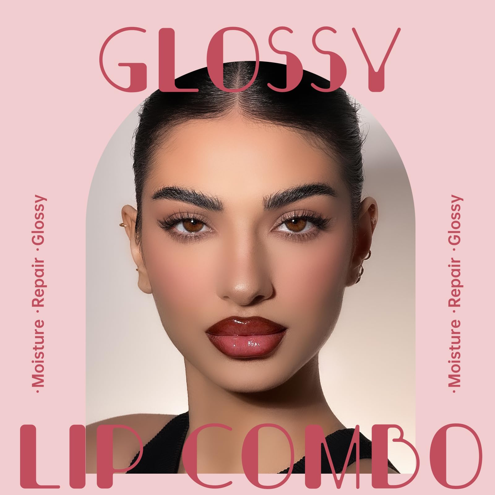 HOSAILY Nourishing Lip Gloss Moisturizing High Shine Fresh Lightweight Glossy Plumping Lip Combo or Women Long Wear Lip Glow Oil with Brown Lip Liner Set Non-Sticky Liquid Lipstick Makeup#12