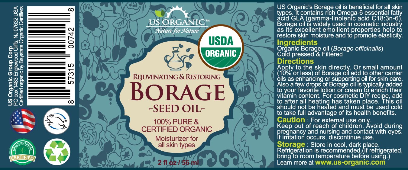 US Organic Borage seed Oil (18% GLA), USDA Certified Organic, 100% Pure & Natural, Cold Pressed, aka Starflower oil, in Amber Glass Bottle w/Glass Eye dropper for Easy Application (2 oz (56 ml))