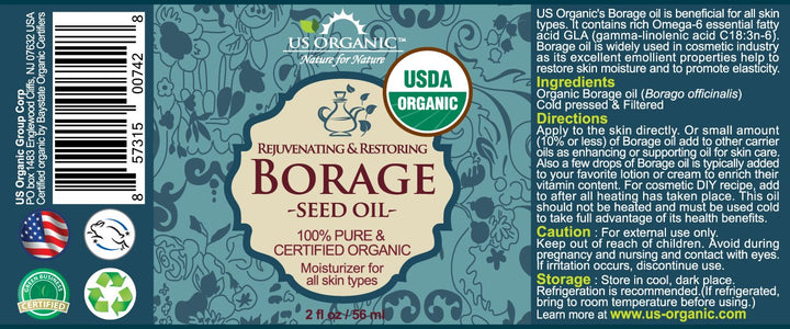 US Organic Borage seed Oil (18% GLA), USDA Certified Organic, 100% Pure & Natural, Cold Pressed, aka Starflower oil, in Amber Glass Bottle w/Glass Eye dropper for Easy Application (2 oz (56 ml))