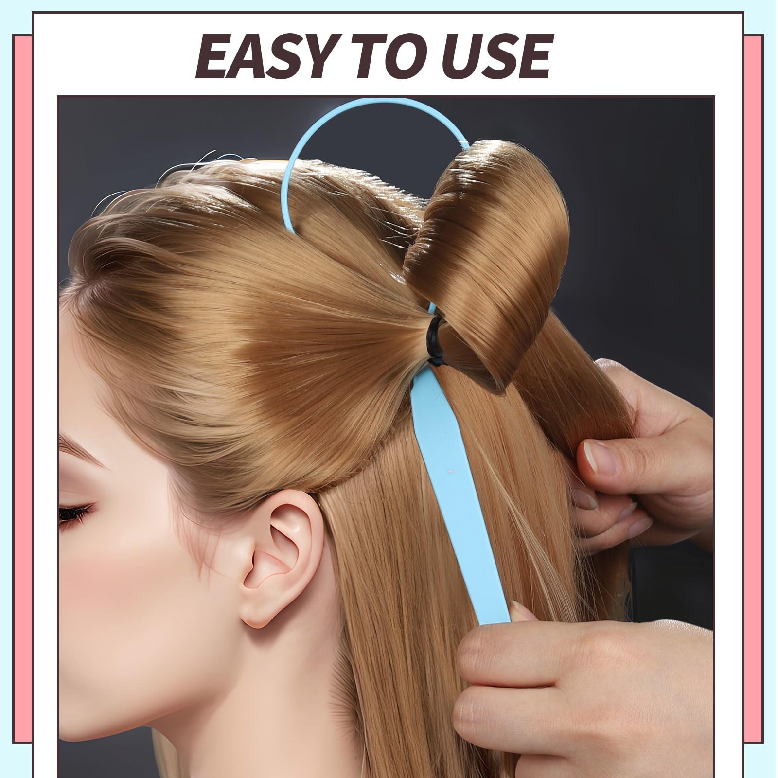 Teenitor 4pcs Pony Hair Tail Tools, 2 Pairs Hair Loop Styling Tool Hair Flipper Pull Through Tool, French Braiding Hair Tool Hair Accessories for Women Girls, Loop Hair Tool, Light Blue/Light Pink