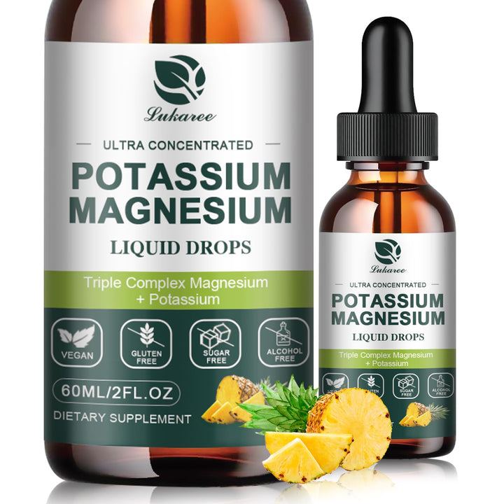 Potassium Magnesium Supplement Liquid w/Triple Complex Magnesium Glycinate & Potassium Plus Omega 3, Sea Moss, Black Seed, D3K2 & Calcium for Zzz, Leg Cramps & Muscle-2 FL OZ Drop