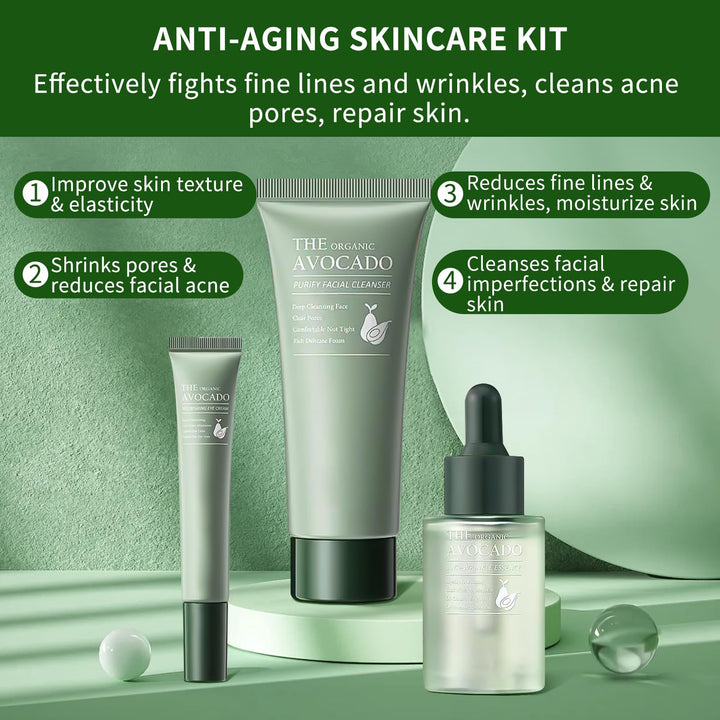 Avocado Skin Care Set, Skincare Gifts Kits For Hydrating Skin, Anti Aging Facial Kit For Women With Facial Cleanser, Toner, Face Serum, Lotion, Face Cream, Eye Cream. (6 Pieces)