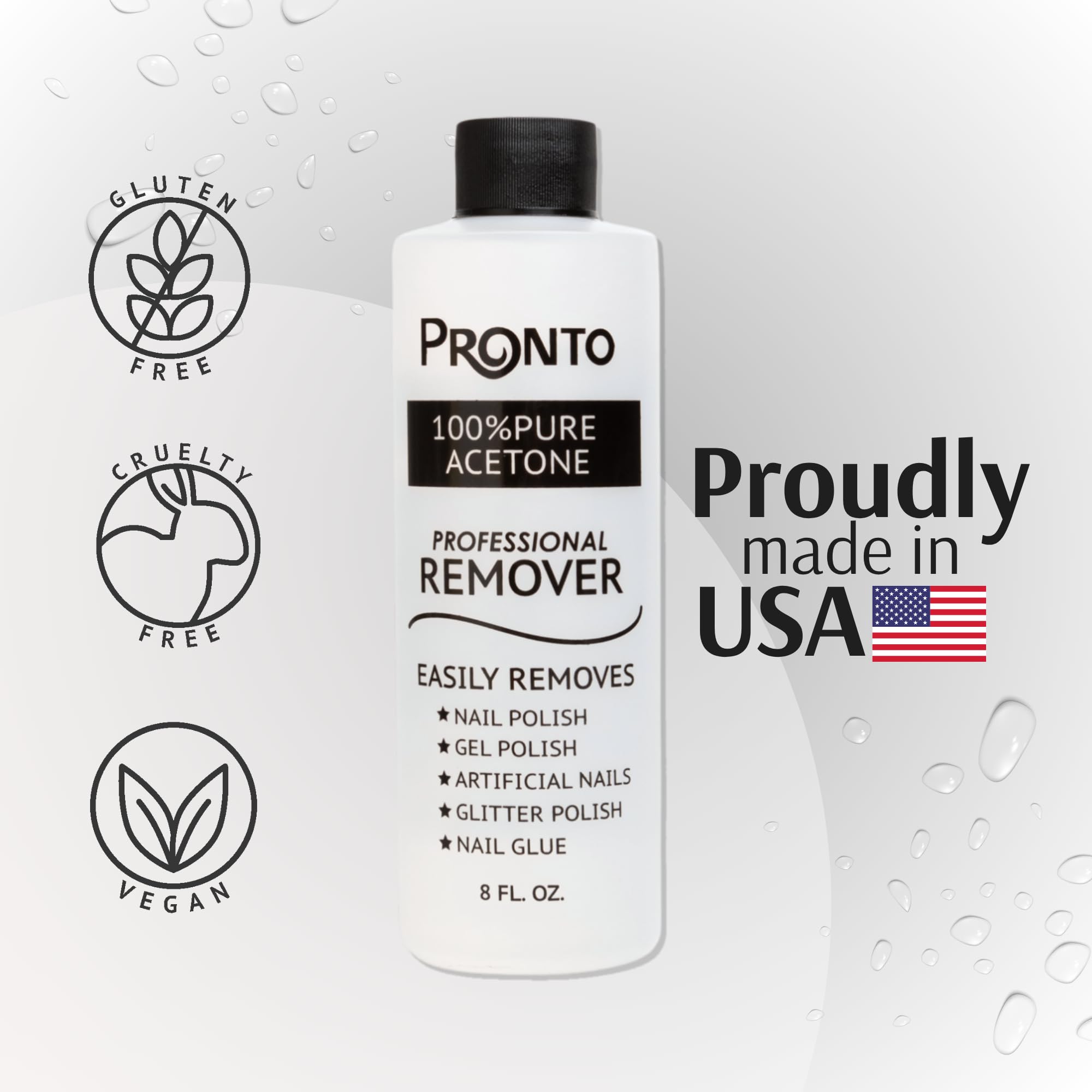 Pronto 100% Acetone Gel Nail Polish Remover - Gel Polish Remover for Nails | Acetone Nail Polish Remover For Nails for Removal of Glue, Gel, Acrylic & Dip | Gel Polish Remover, 8 Fl oz