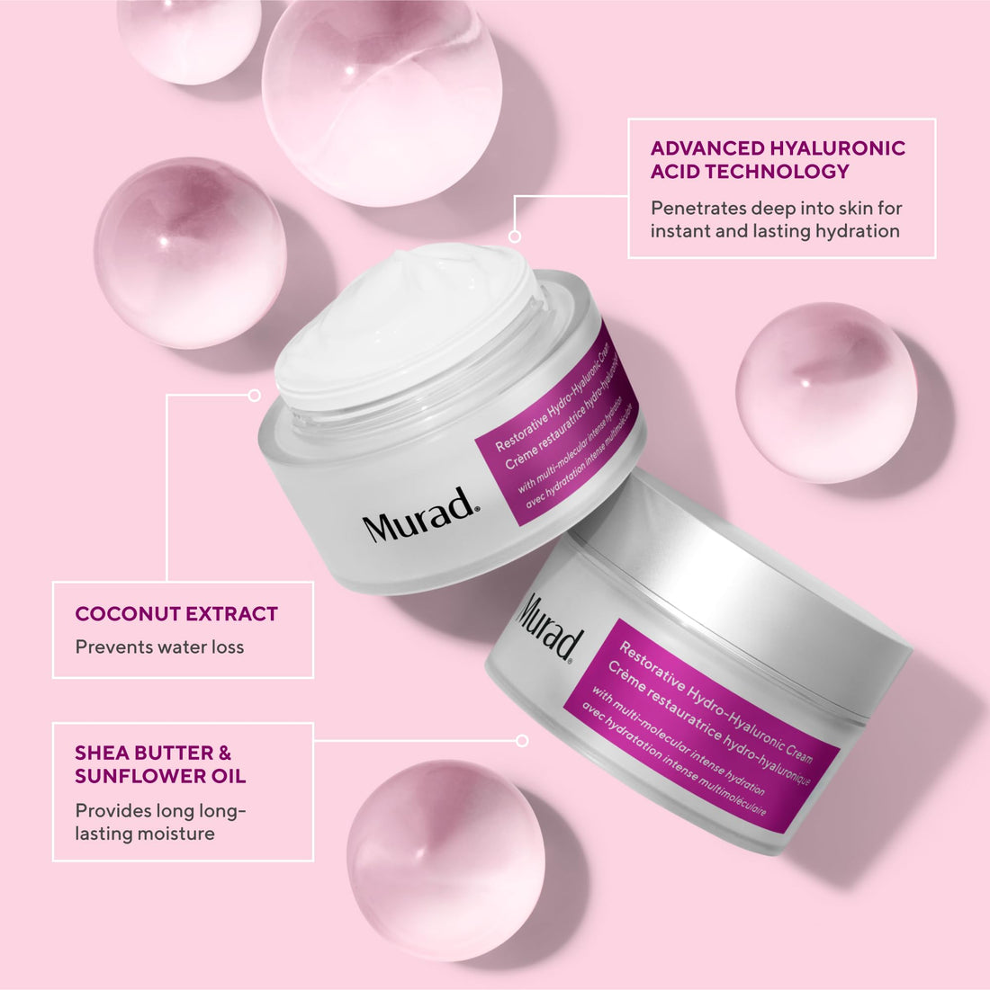 Murad Restorative Hydro-Hyaluronic Moisturizing Face Cream - Hyaluronic Acid Moisturizer for Face with Coconut Extract and Shea Butter Targeting Dry, Dehydrated Skin, 1.7Fl Oz