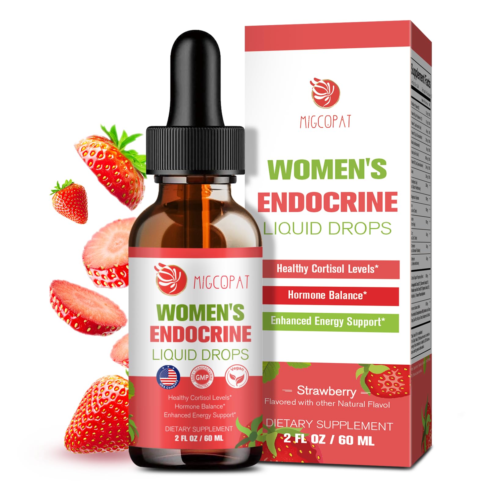 Migcopat Women Endocrine Superfood Supplement Liquid Drops, Supports Healthy Cortisol Levels, Hormonal Balance, Gut Health, Mood, Sleep Support, Multivitamin+Inositols, Rhodiola, DIM