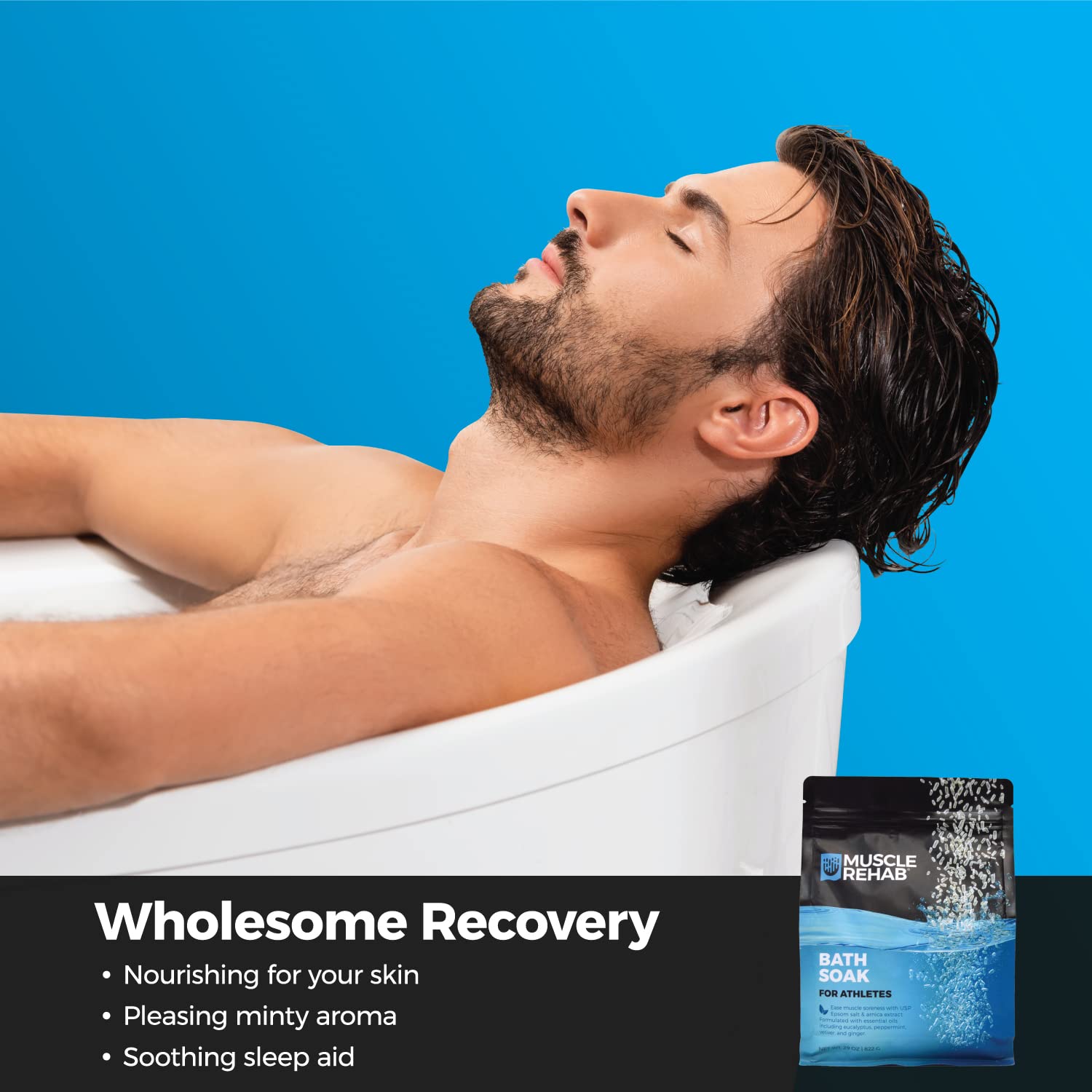 Muscle Rehab: Arnica Infused USP Epsom Salts for Soaking for Pain- 29oz Bag Muscle Recovery Magnesium Bath Soak with Essential Oils, and Turmeric - Ease Tired Muscle & Joint Soother, Foot Baths