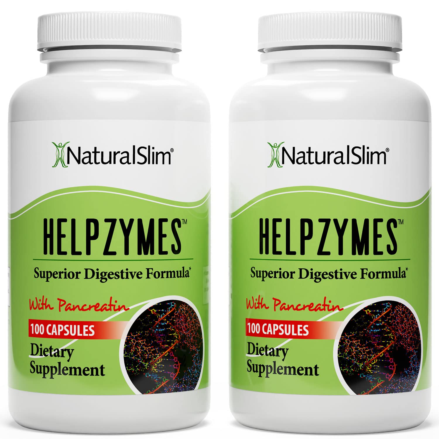 NaturalSlim Digestive Enzymes for Women & Men - Helpzymes Essential Enzymes for Digestion, Gut Health, Gas Bloating Relief with Bromelain, Ox Bile, Pancreatin. & Betaine HCL - 100 Capsules 2 Pack
