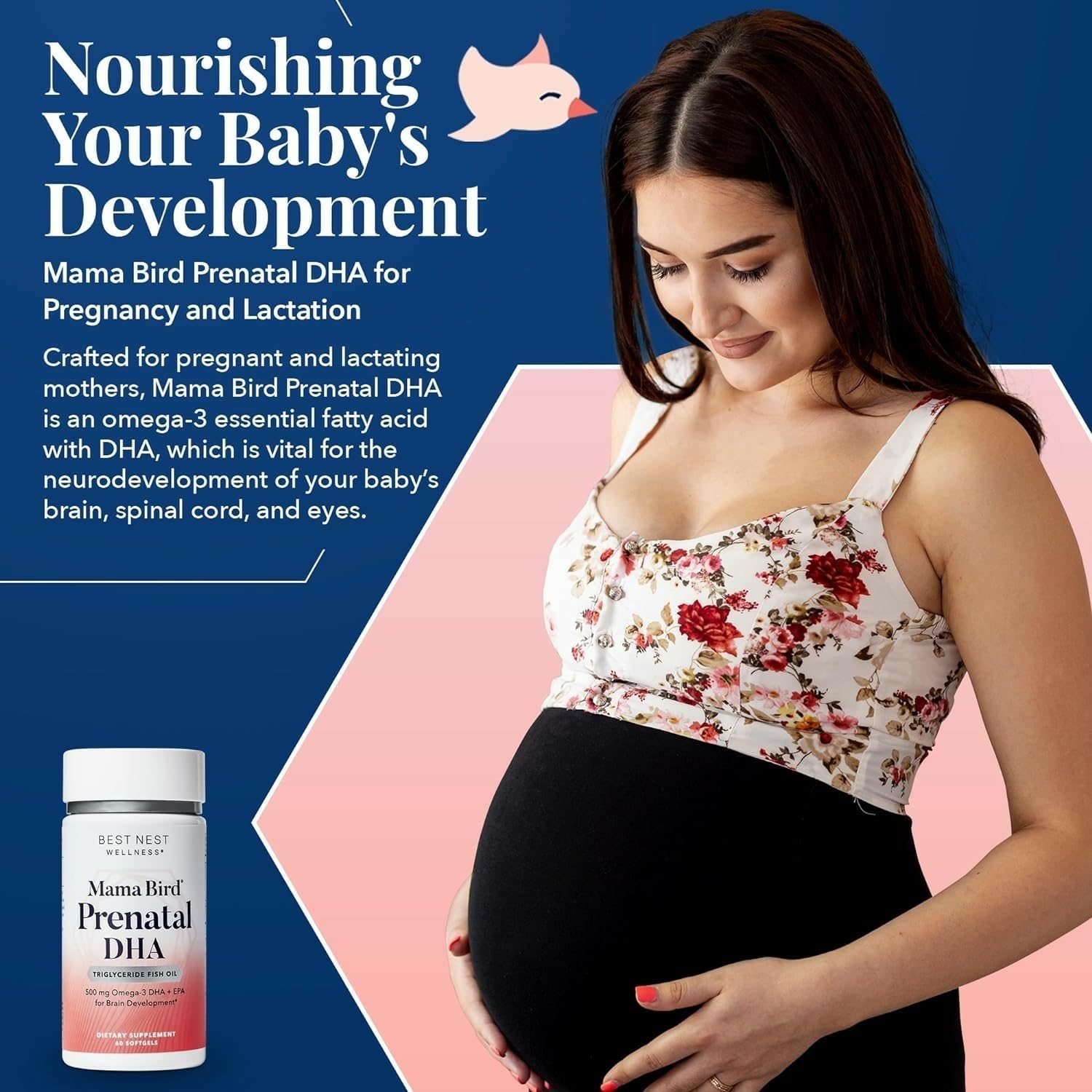 Best Nest Wellness Mama Bird Prenatal DHA - Health Supplement with Omega-3 DHA & EPA - Fish Oil Supplement for Pregnant Women - Supports Fetal Brain & Eye Development - 60 Softgels
