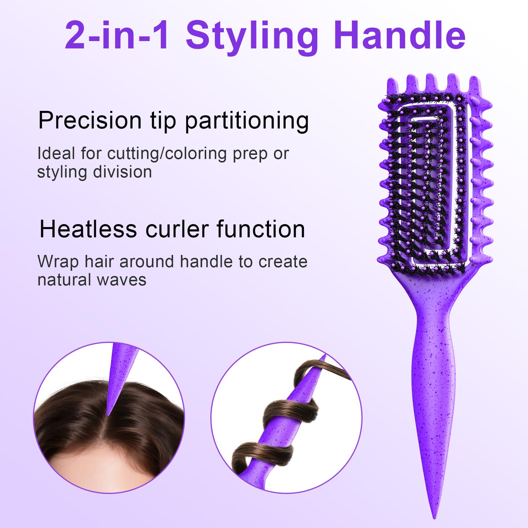 2-Pack Curly Hair Brush, Curl Defining Brush with Soft Boar Bristles Detangling Tangled Glides, Wide-Teeth Design Effortlessly Shaping & Defining Curls, Curling Definer for Wet & Dry Hair(Pink Purple)