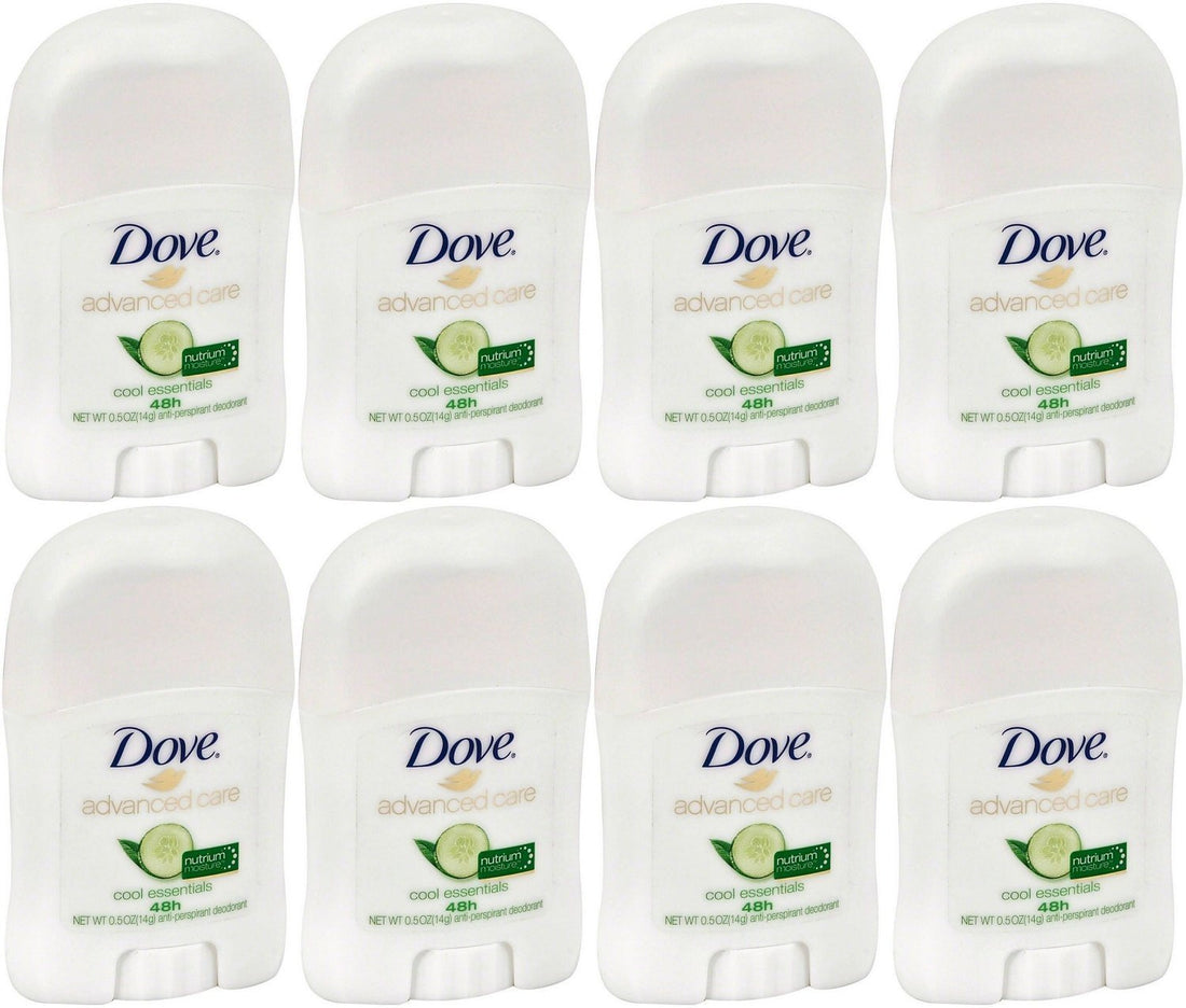 Dove Advanced Care Antiperspirant & Deodorant Stick, Cool Essentials, Travel Size 0.5 Ounce (Pack of 8)