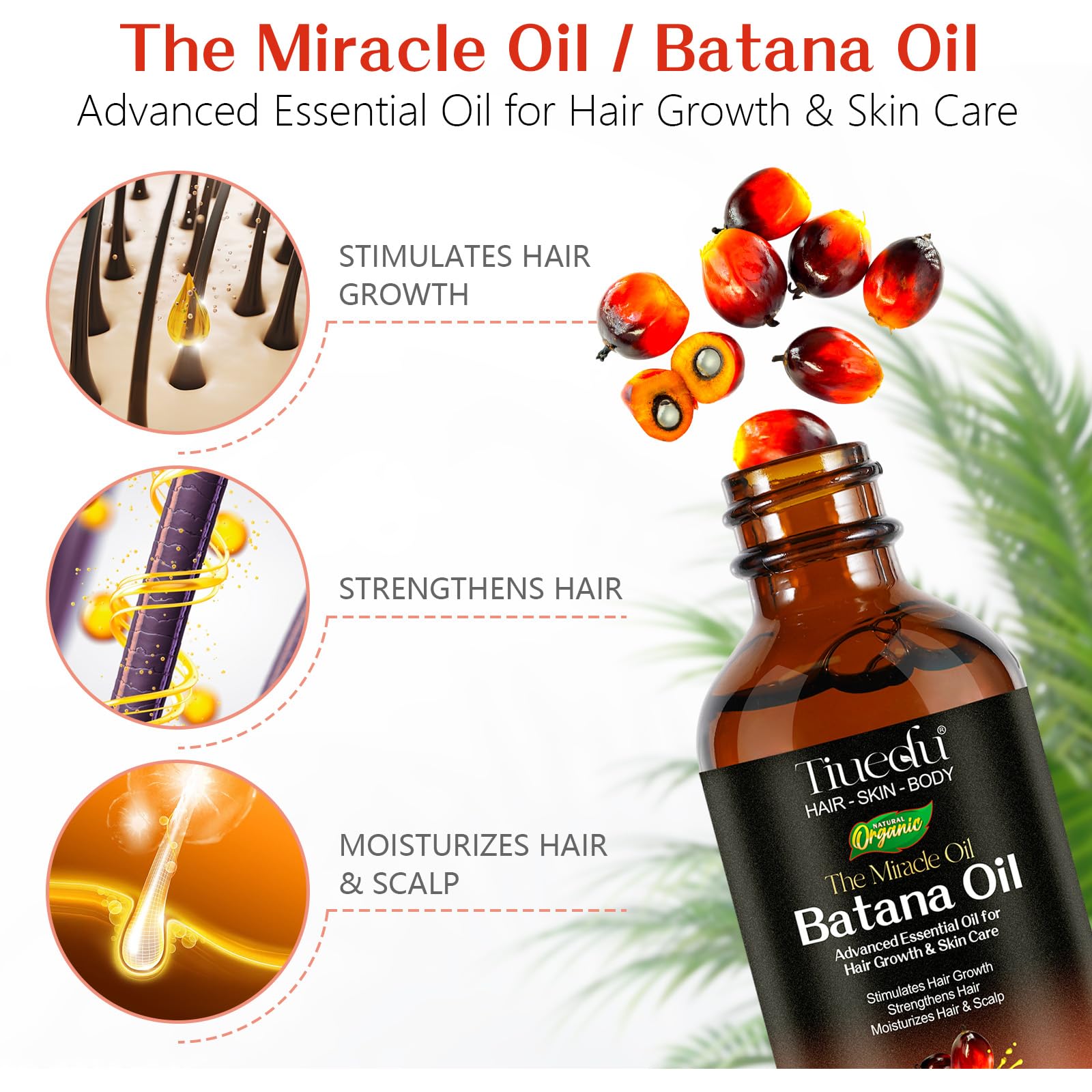 Batana Oil for Hair Growth, Eyelashes & Eyebrows,100% Pure & Natural Organic Batana Oil for Hair Loss, Repair, Moisturizing Massage Oil for Aromatherapy,Carrier Oil, Hair Oil, Body Oil