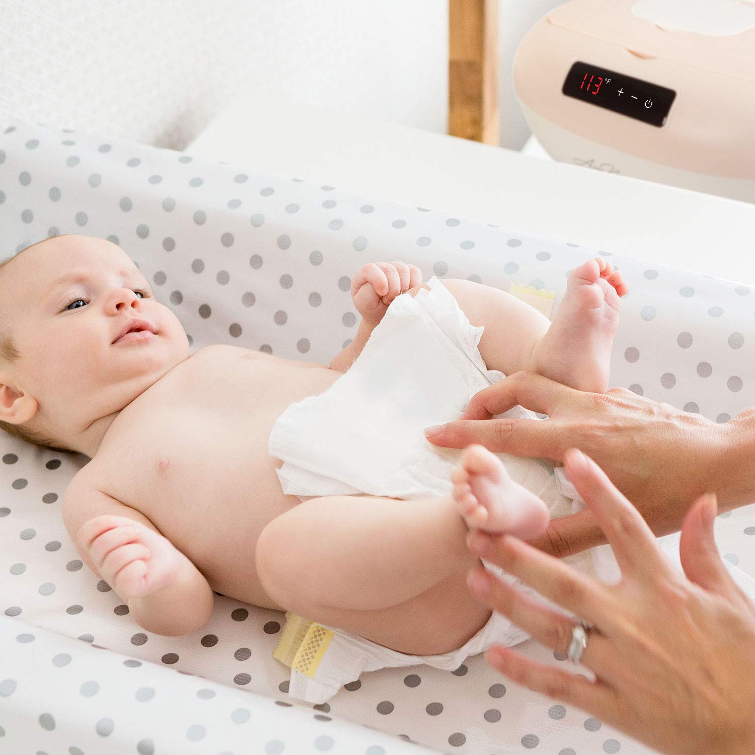 Avec Maman La Caresse Baby Wipe Warmer - Baby Essentials for Girls - Wet Wipe Dispenser - Adjustable Heat Settings Digital Display - Pink - Calentador de Wipes para Bebes - Blue