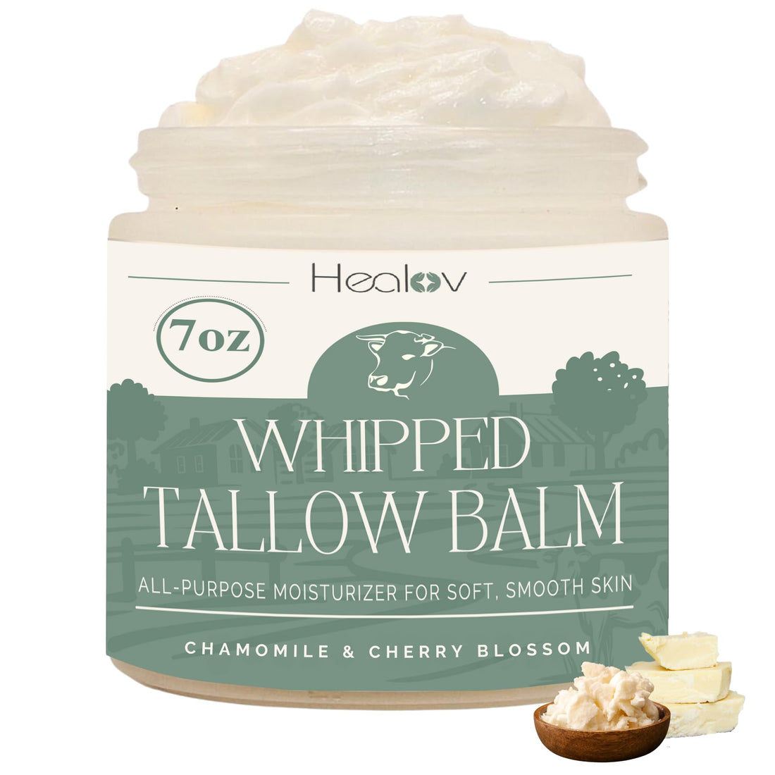 Beef Tallow Balm – All Natural Grass Fed Whipped Tallow All Purpose Balm – Moisturizing, Hydrating Face and Body Lotion for Eczema, Cracked, Dry, Itchy, Irritated Skin – Tallow Body Butter Skincare