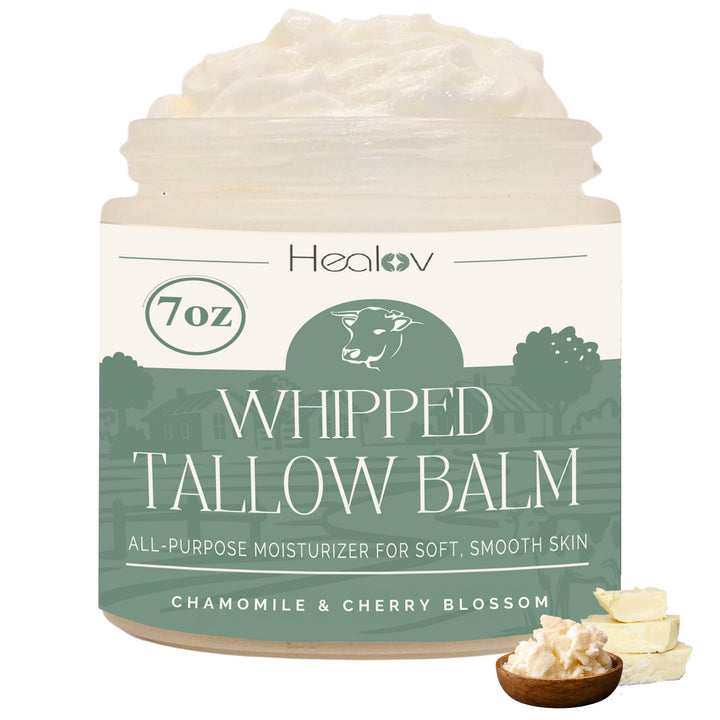 Beef Tallow Balm – All Natural Grass Fed Whipped Tallow All Purpose Balm – Moisturizing, Hydrating Face and Body Lotion for Eczema, Cracked, Dry, Itchy, Irritated Skin – Tallow Body Butter Skincare