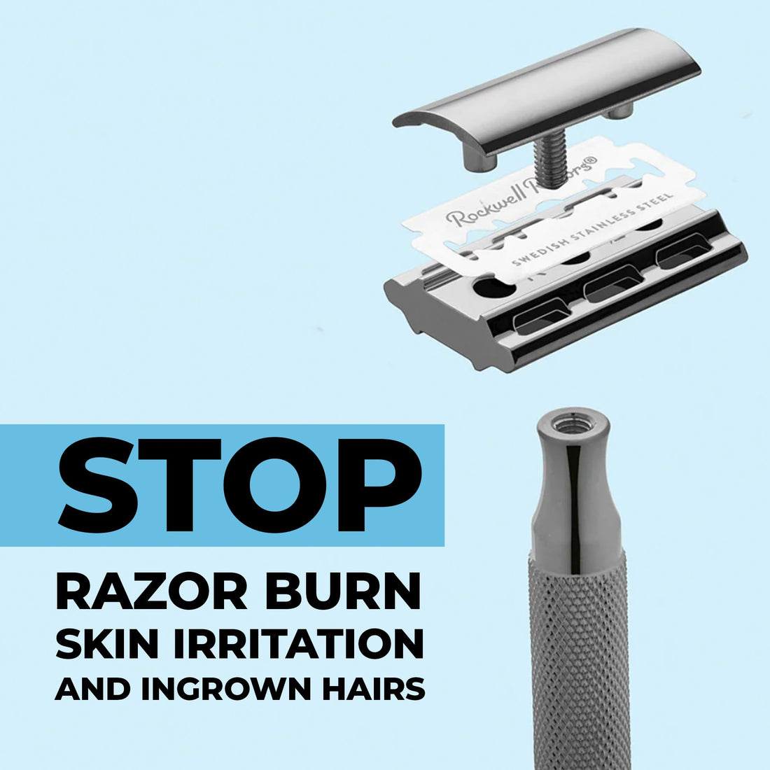 ROCKWELL RAZORS 2C Razor with 5 Blades, 6 Piece Set, White Chrome | 2 Adjustable Shave Settings = TWO razors for the cost of ONE