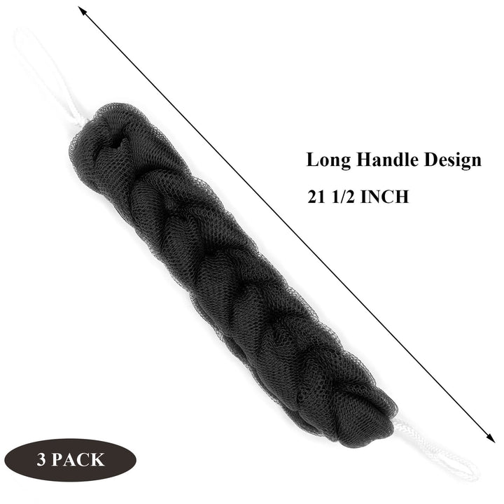 PPHAO - 3 Pack Bamboo Charcoal Back Scrubber for Shower - Long Loofah Sponge for Women - Bath Sponge - Loofah Back Scrubber for Shower Exfoliating for Men and Women- 21.5 INCH - Black Loofah