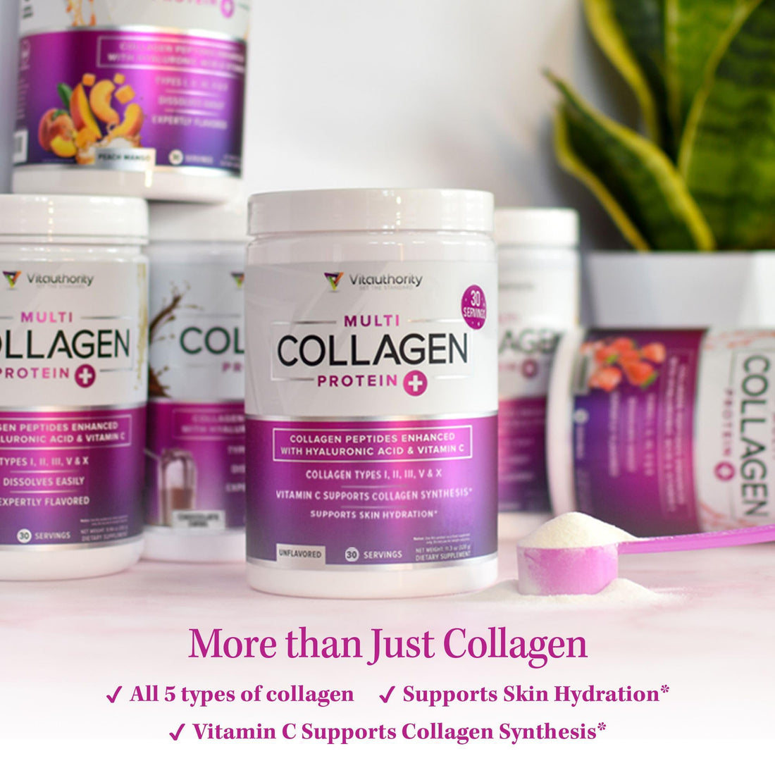 Multi Collagen Peptides Plus Hyaluronic Acid and Vitamin C Hydrolyzed Collagen Proteins Types I II III V and X Tropical Punch Flavor