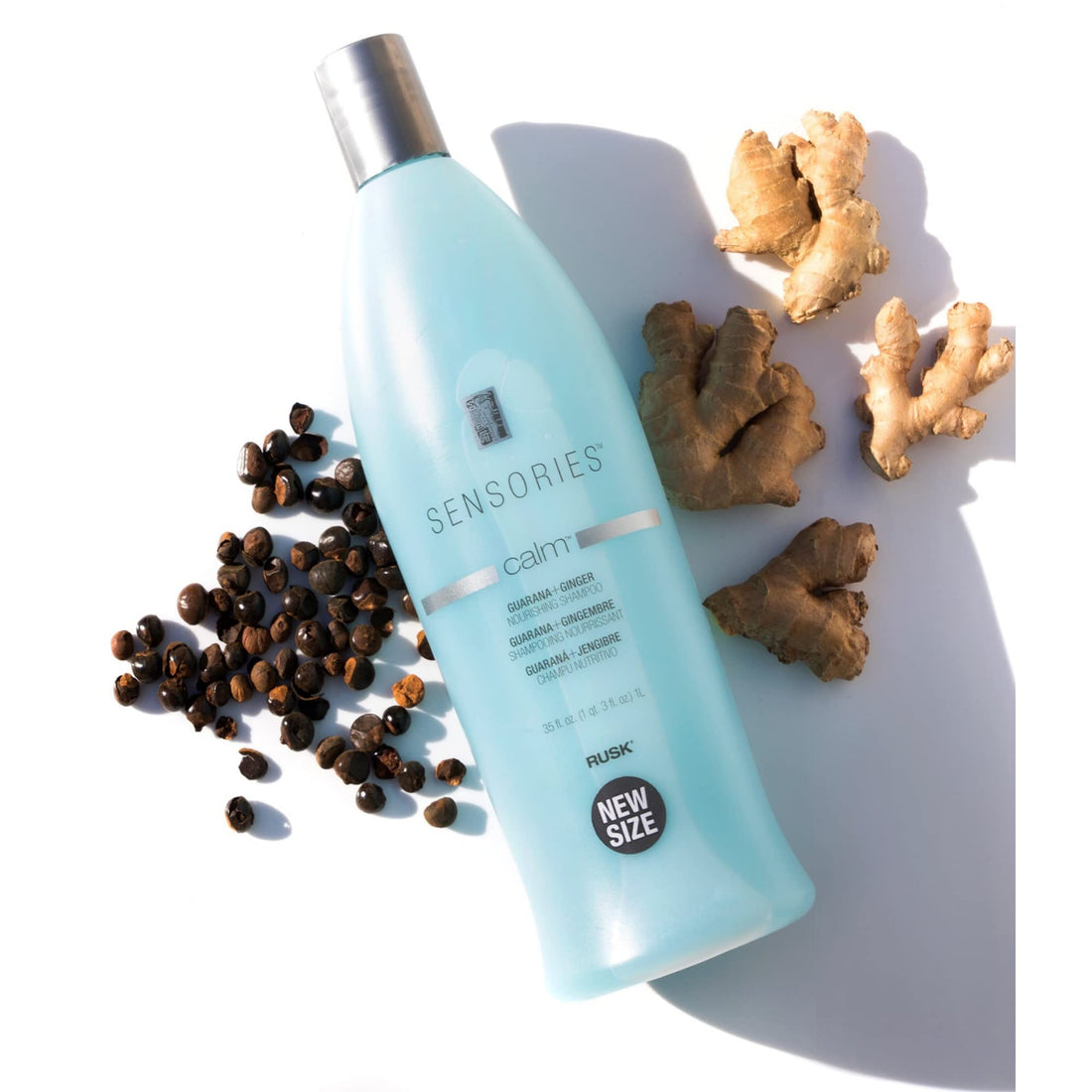 Rusk Sensories Calm Guarana and Ginger Nourishing Shampoo, Nourishing Formula to Add Shine and Maintain Moisture, 35 oz