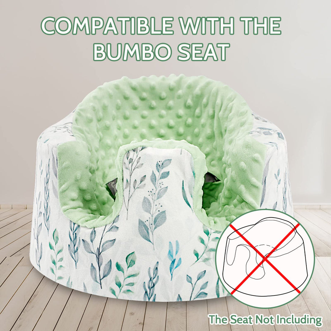 DILIMI Minky Seat Cover Compatible with Bumbo Seat, Removable Ultra Soft Comfortable Warm Seat Slipcover for Baby Girl and Boy, Green Leaf