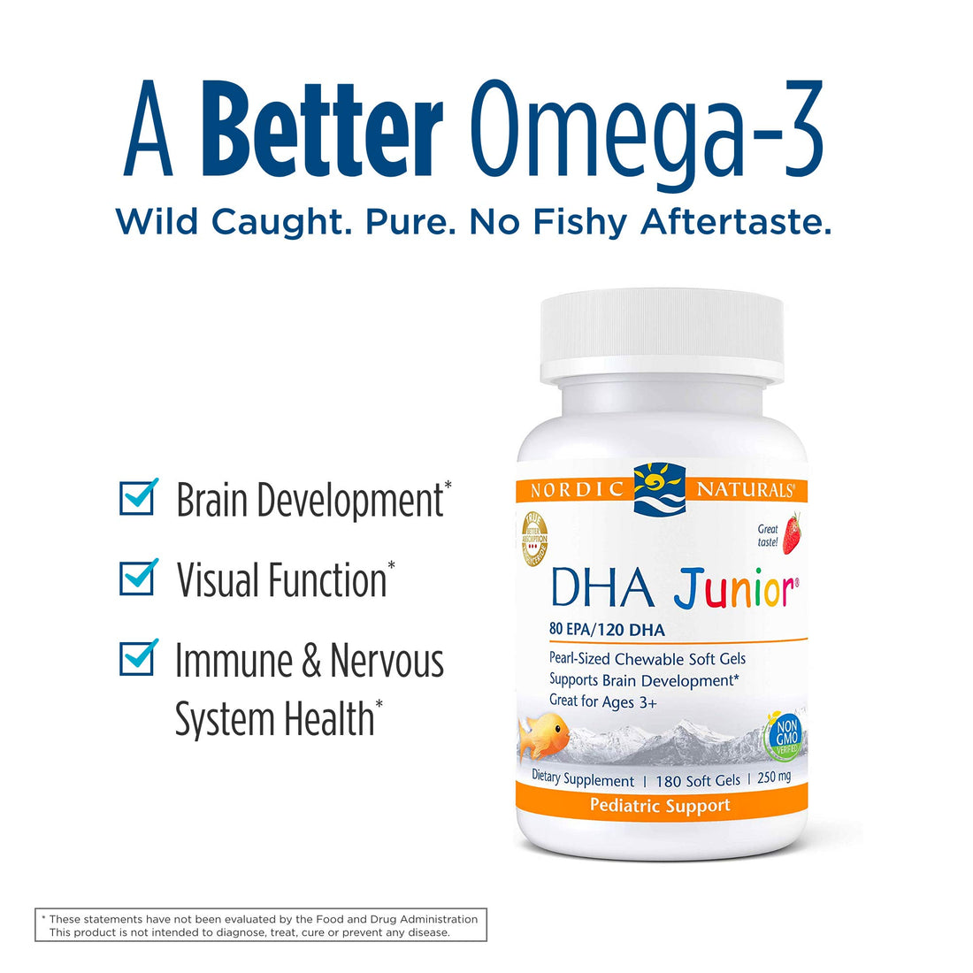 Nordic Naturals Pro DHA Junior, Strawberry - 180 Mini Chewable Soft Gels - 250 mg Total Omega-3s with EPA & DHA - Brain Development & Visual Function - Non-GMO - 45 Servings