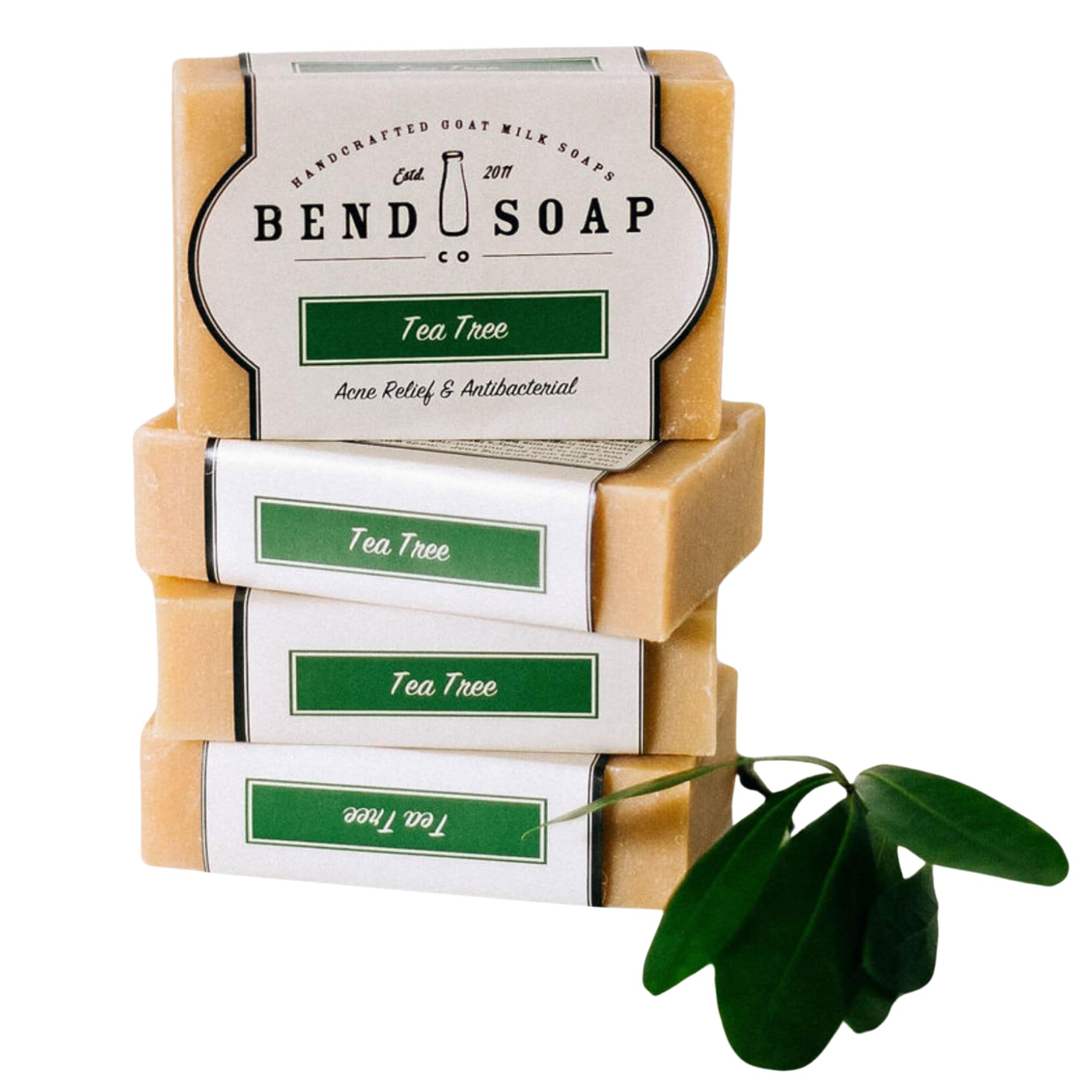 Bend Soap Company All Natural Handmade Goat Milk Soap for Dry Skin Relief, Tea Tree, 4 Count