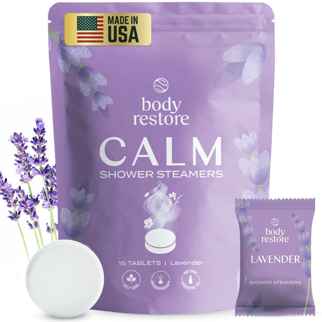 Body Restore Shower Steamers Aromatherapy 15 Pack - Easter Basket Stuffers, Relaxation Birthday Gifts for Mom, Dad, Best Friend, Travel Essentials, Stress Relief, Self Care, Bath Bombs - Lavender