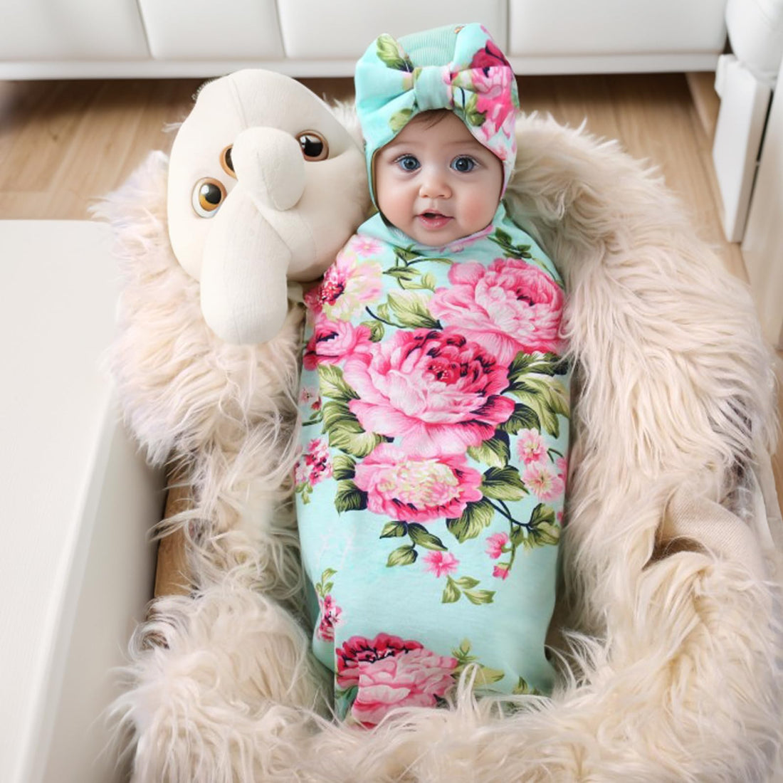 Galabloomer Receiving Blanket Headband Set Flower Print Baby Swaddle Blankets