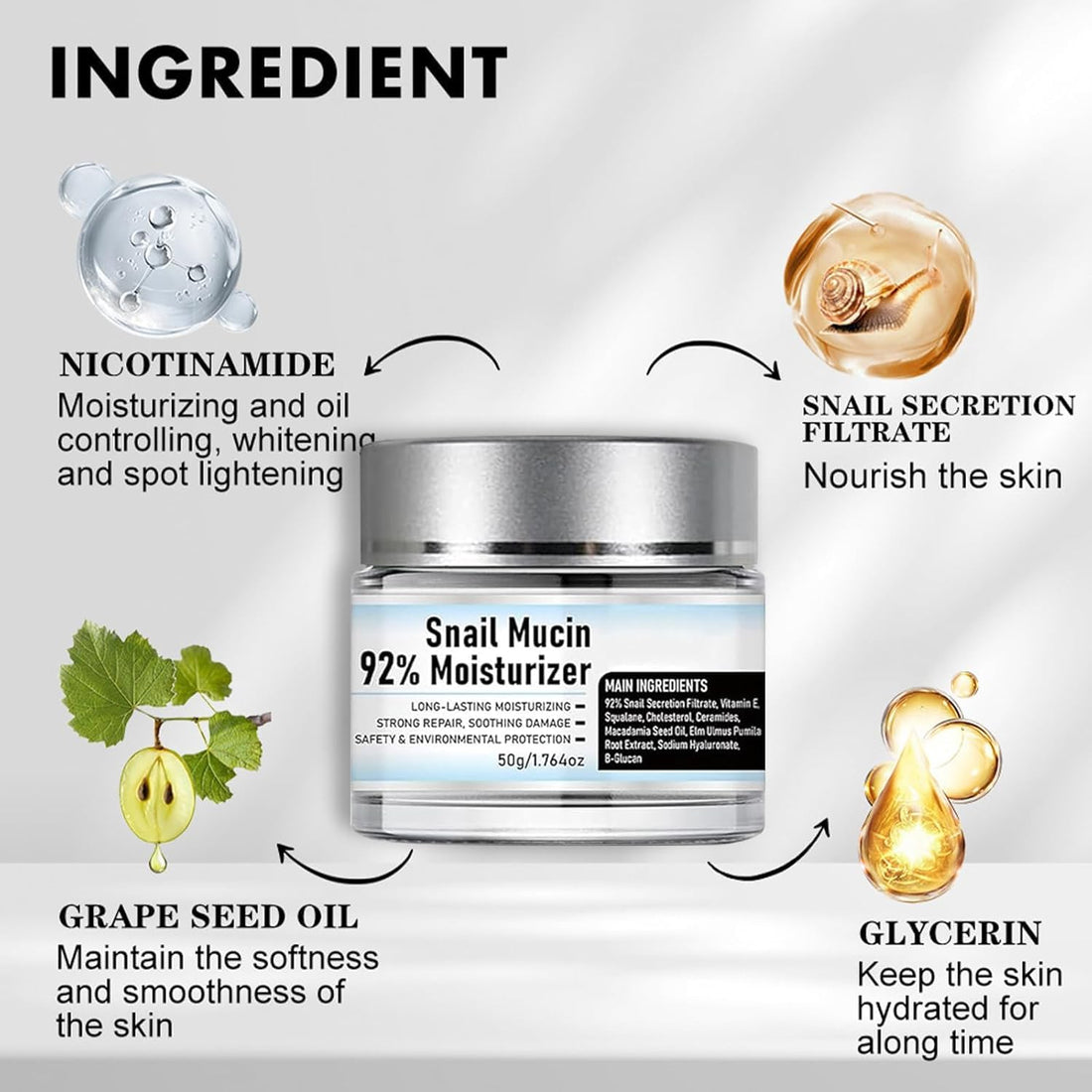 Crema de Baba de Caracol Original, Vitamin C Facial Serum 1.01 Oz, Snail Mucin 92% Moisturizer Daily Face Gel Cream1.76 Oz, Facial Cleanser 3.52 Oz for all skin type (3pcs)