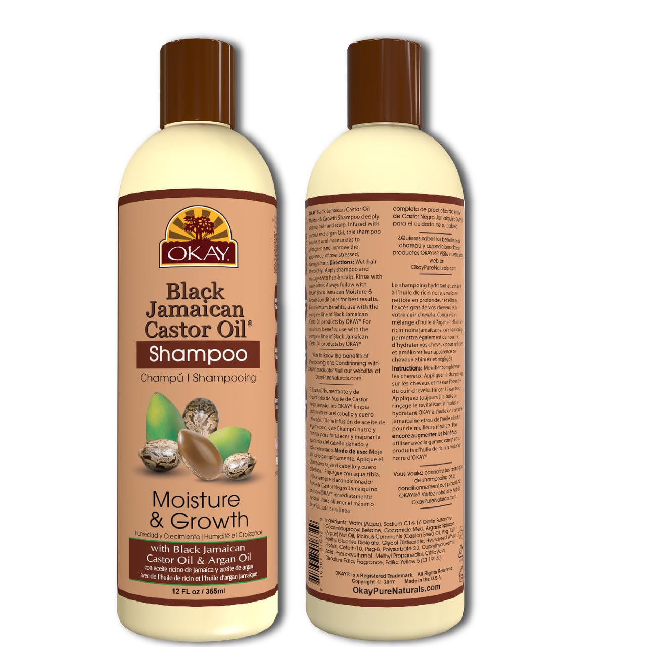 Okay Jamaican Castor Oil Moisture Growth Shampoo, Black, 12 Ounce