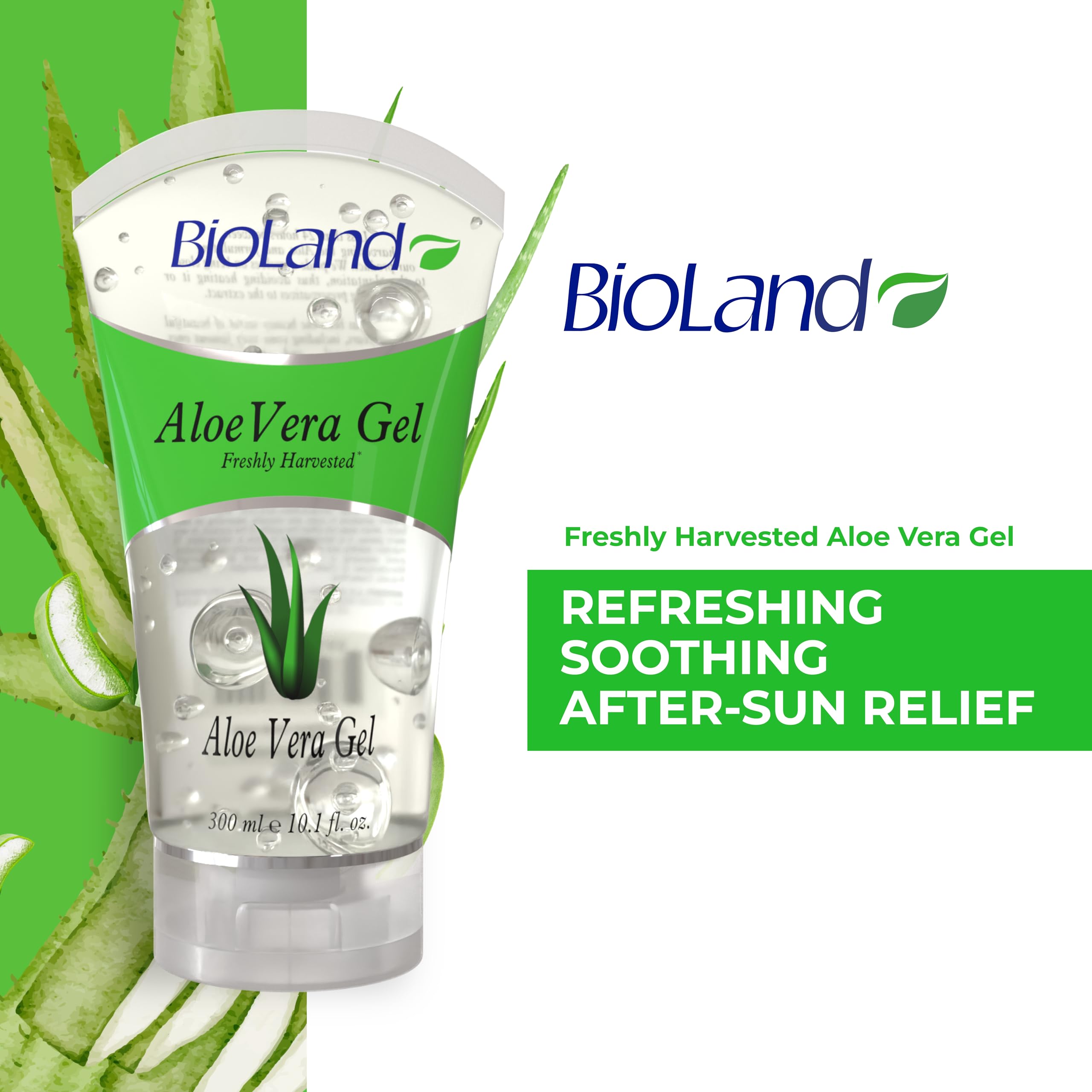 Bioland Aloe Vera Gel - Sunburn Relief and Soothing Moisturizer for Face and Body - All Skin Types - 10.14 fl oz (300mL)