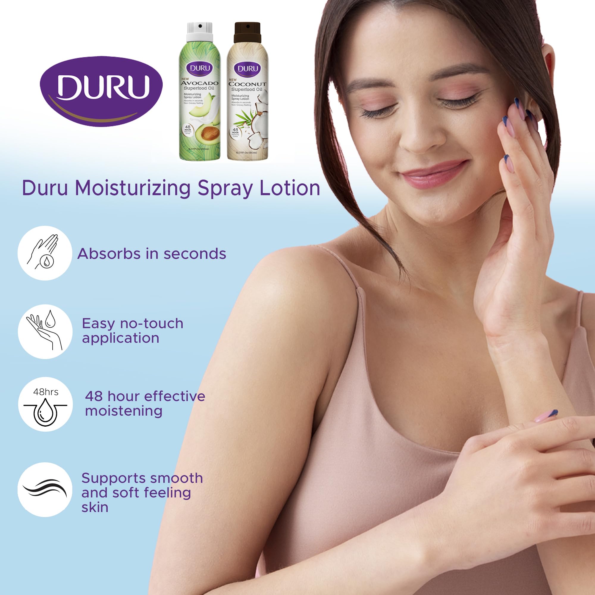 Duru Coconut Moisturizing Spray Lotion - Spray Moisturizer Coconut Oil Lotion 48 Hour Moisture Body Lotion